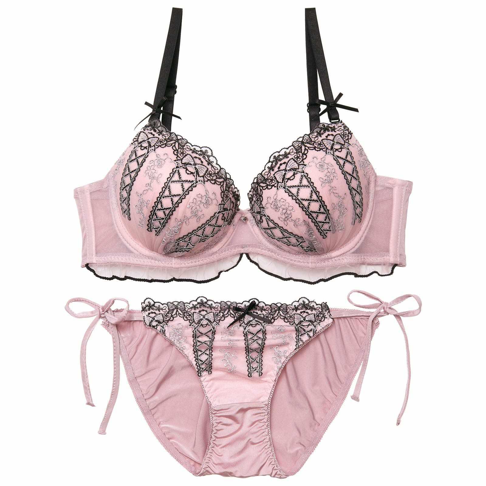 3/14再販!【かとゆり着用】ドリーミーリボンレースアップブラジャー&サイド紐フルバックショーツ