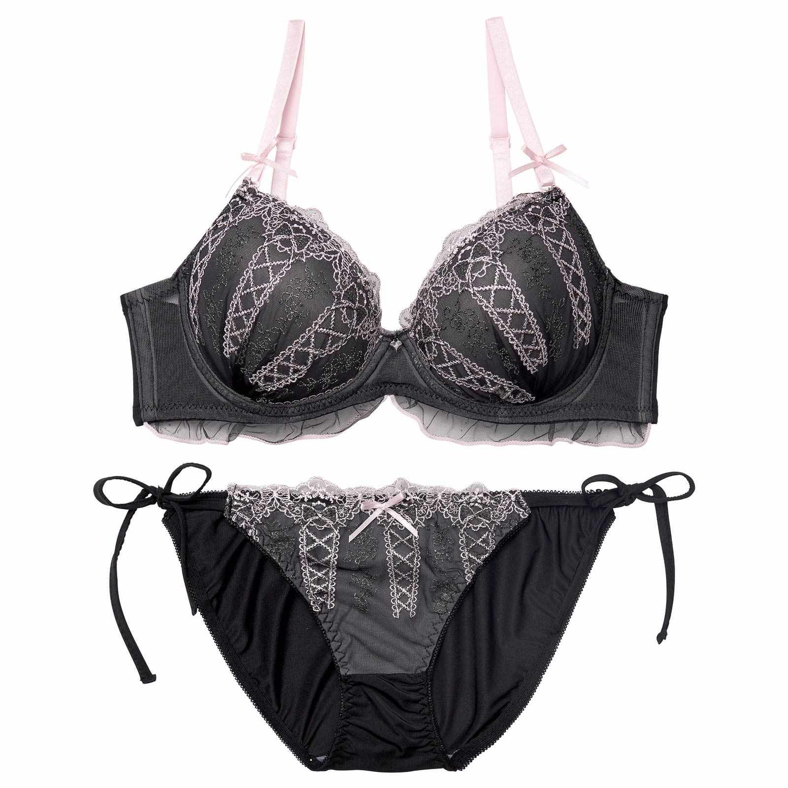 【かとゆり着用】【EFサイズ】ドリーミーリボンレースアップブラジャー&サイド紐フルバックショーツ