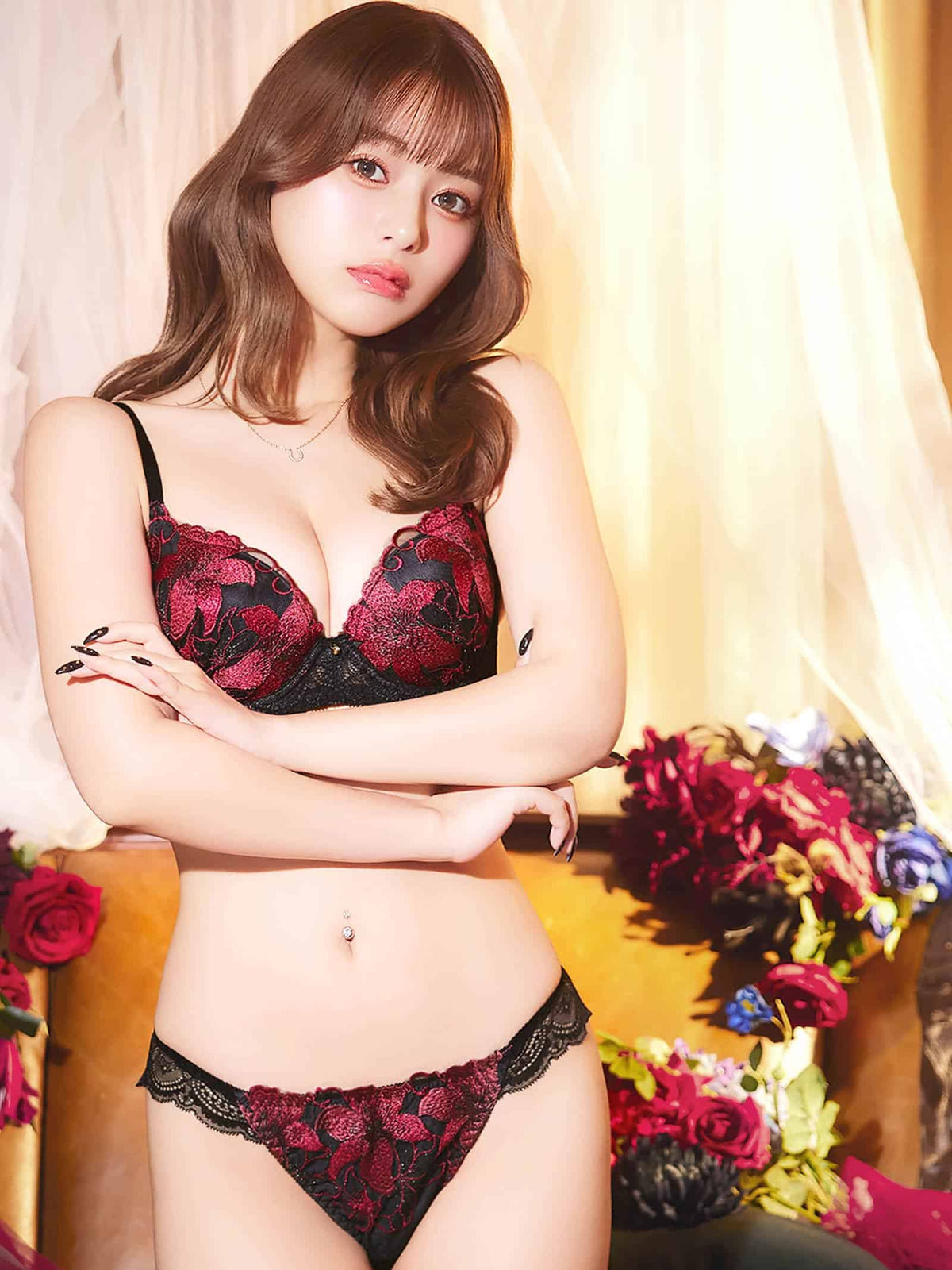 9/28新作!ダークノーブルリリー育乳脇高ブラジャー&バック透けTバックショーツ