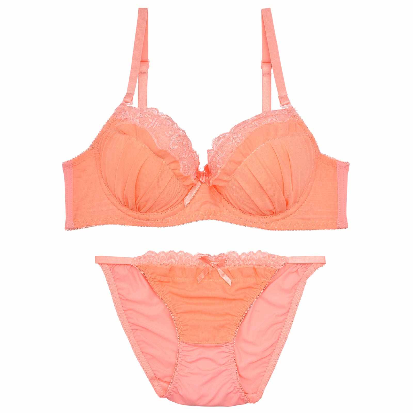 ジョーゼットフリルレースブラジャー&フルバックショーツ