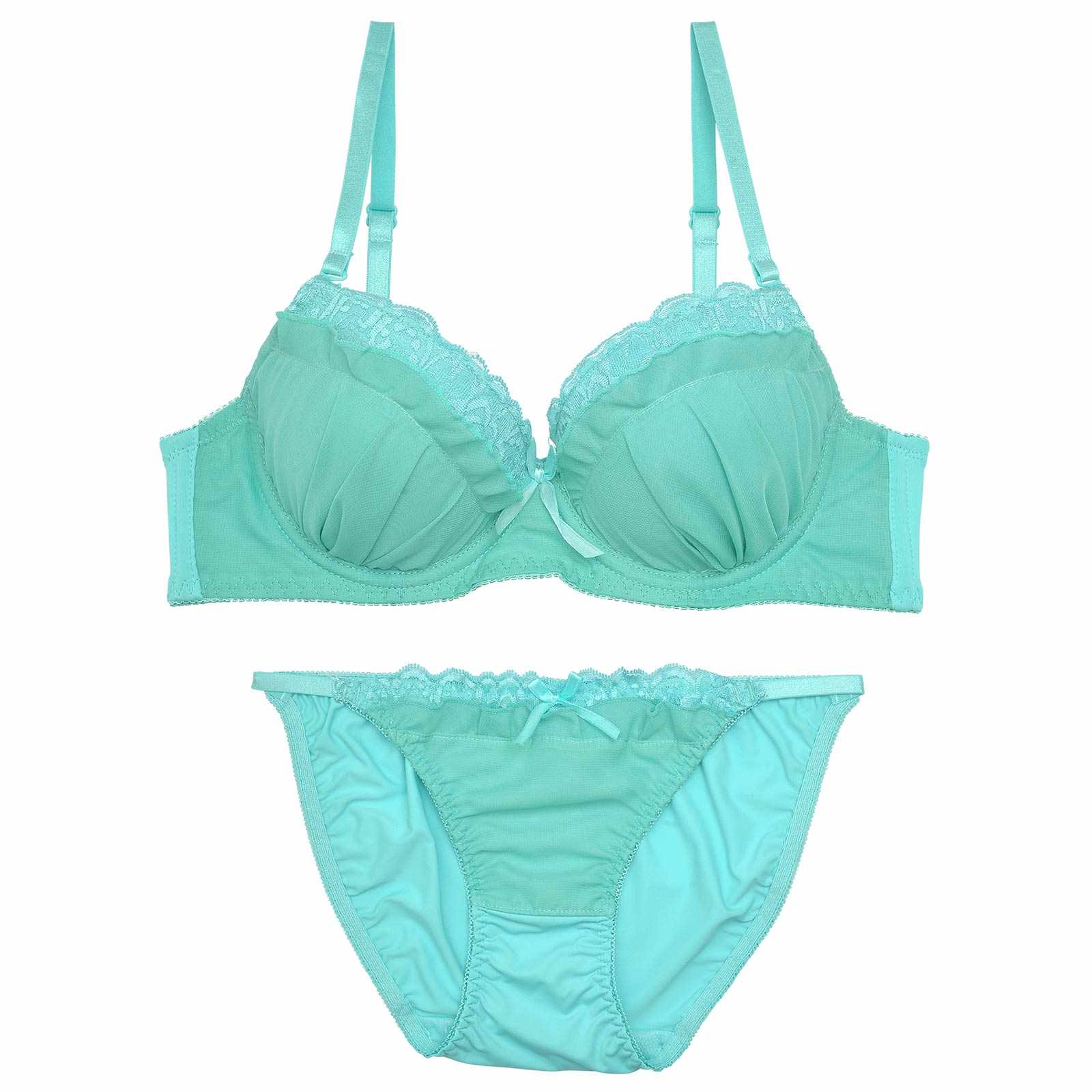 ジョーゼットフリルレースブラジャー&フルバックショーツ