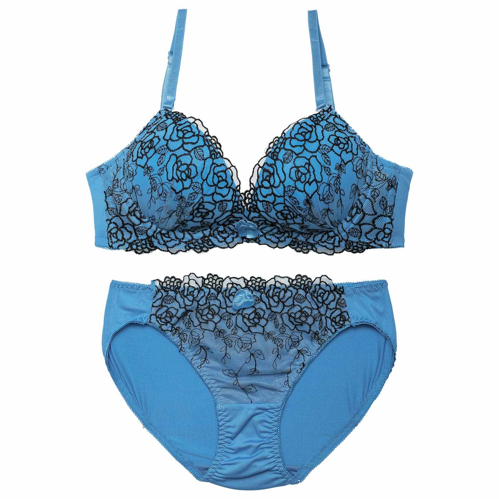 【ノンワイヤー】シアービビットローズブラジャー&フルバックショーツ