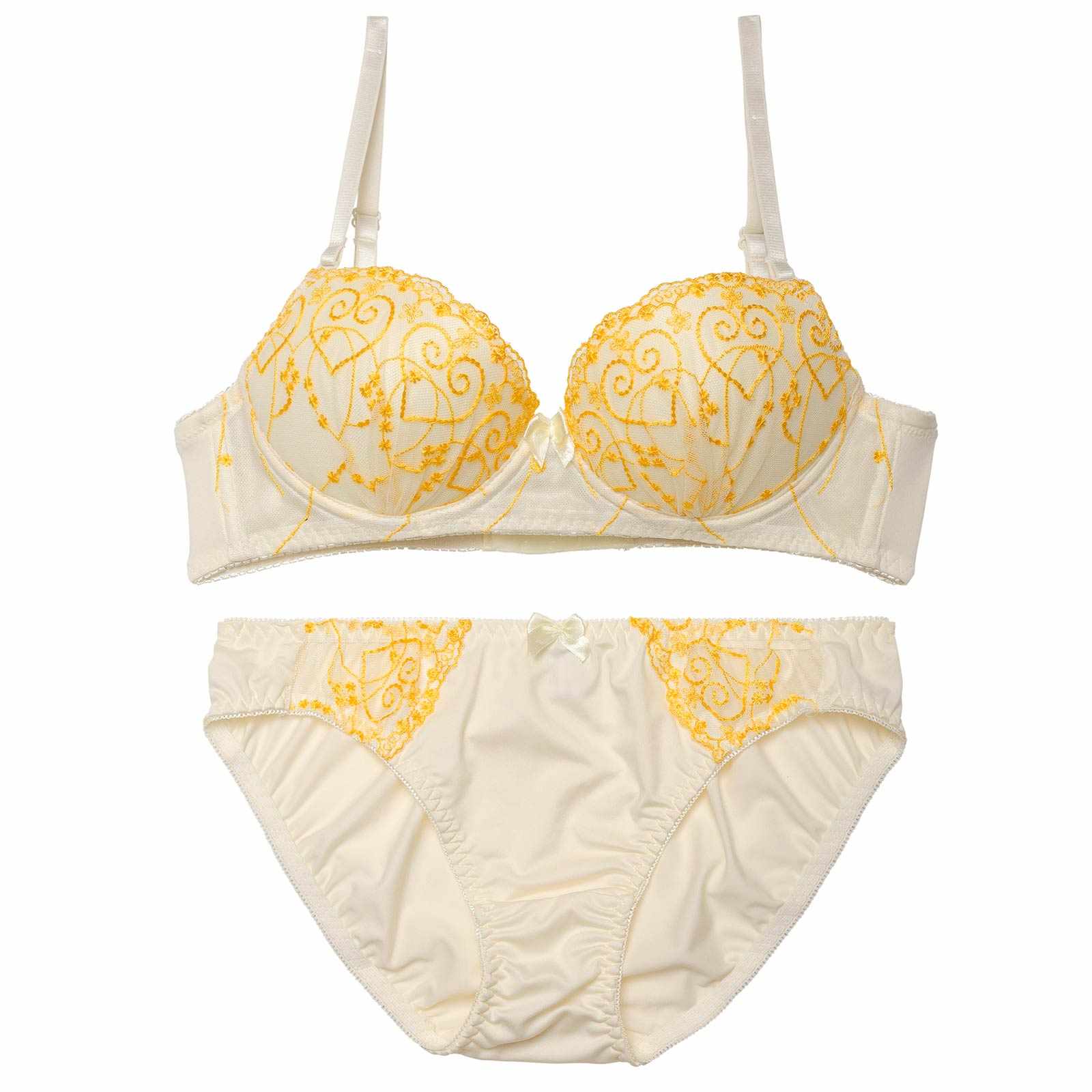 【ノンワイヤー】ダマスクハートフルーロンブラジャー&フルバックショーツ