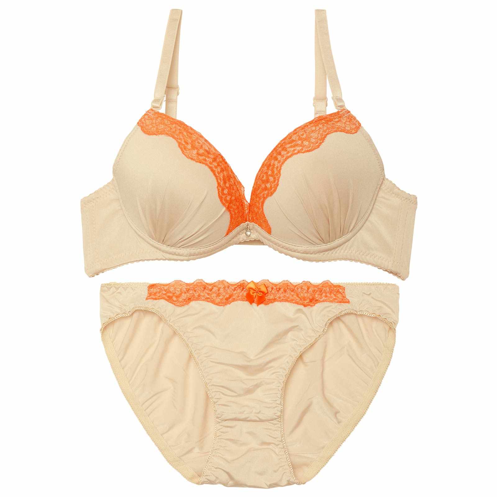 ギャザーレーシィマットサテンブラジャー&フルバックショーツ