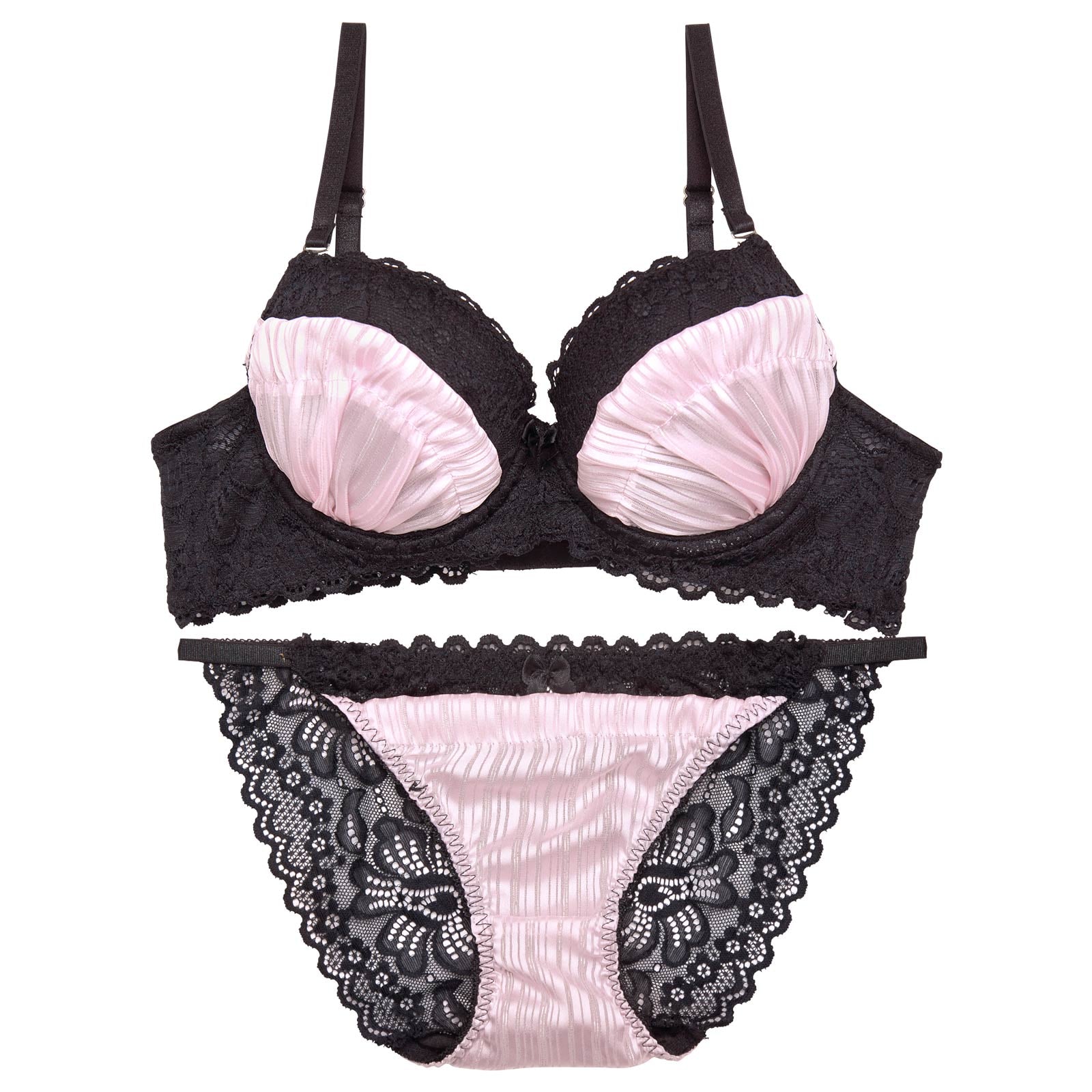 シャイニージョーゼットレースブラジャー&バック透けフルバックショーツ
