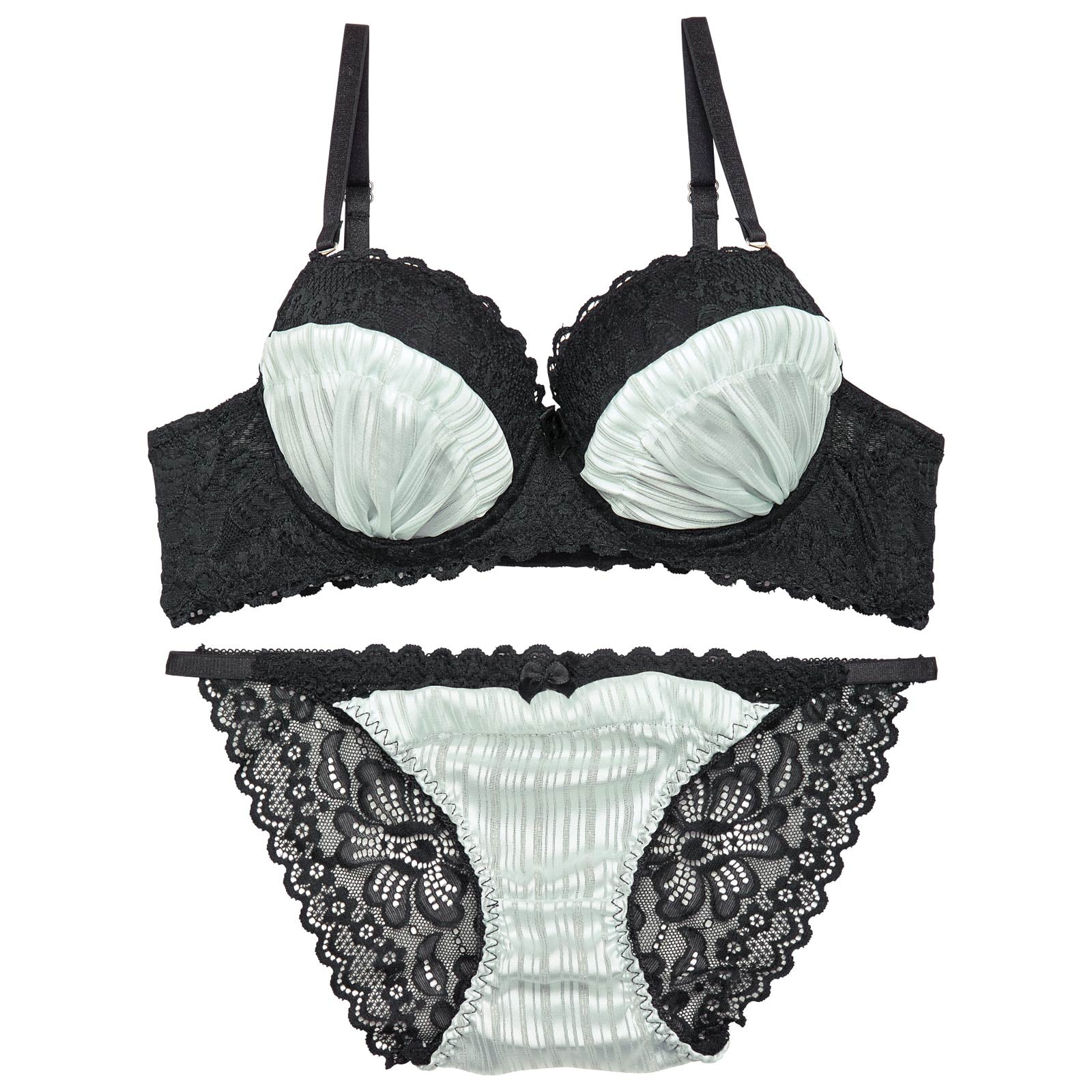 シャイニージョーゼットレースブラジャー&バック透けフルバックショーツ