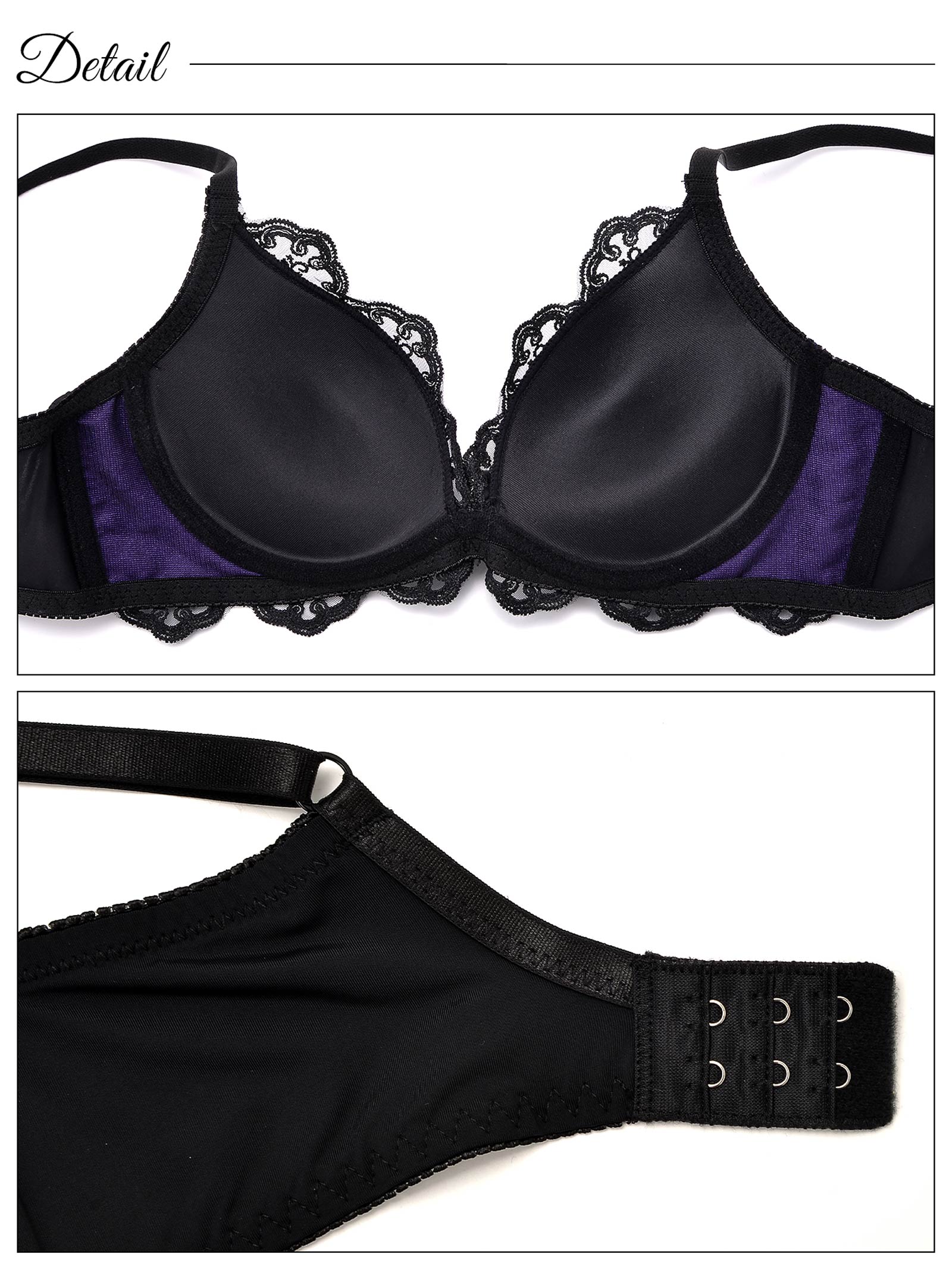 【GHサイズ】ダマスクサテンレース育乳脇高ブラジャー&フルバックショーツ