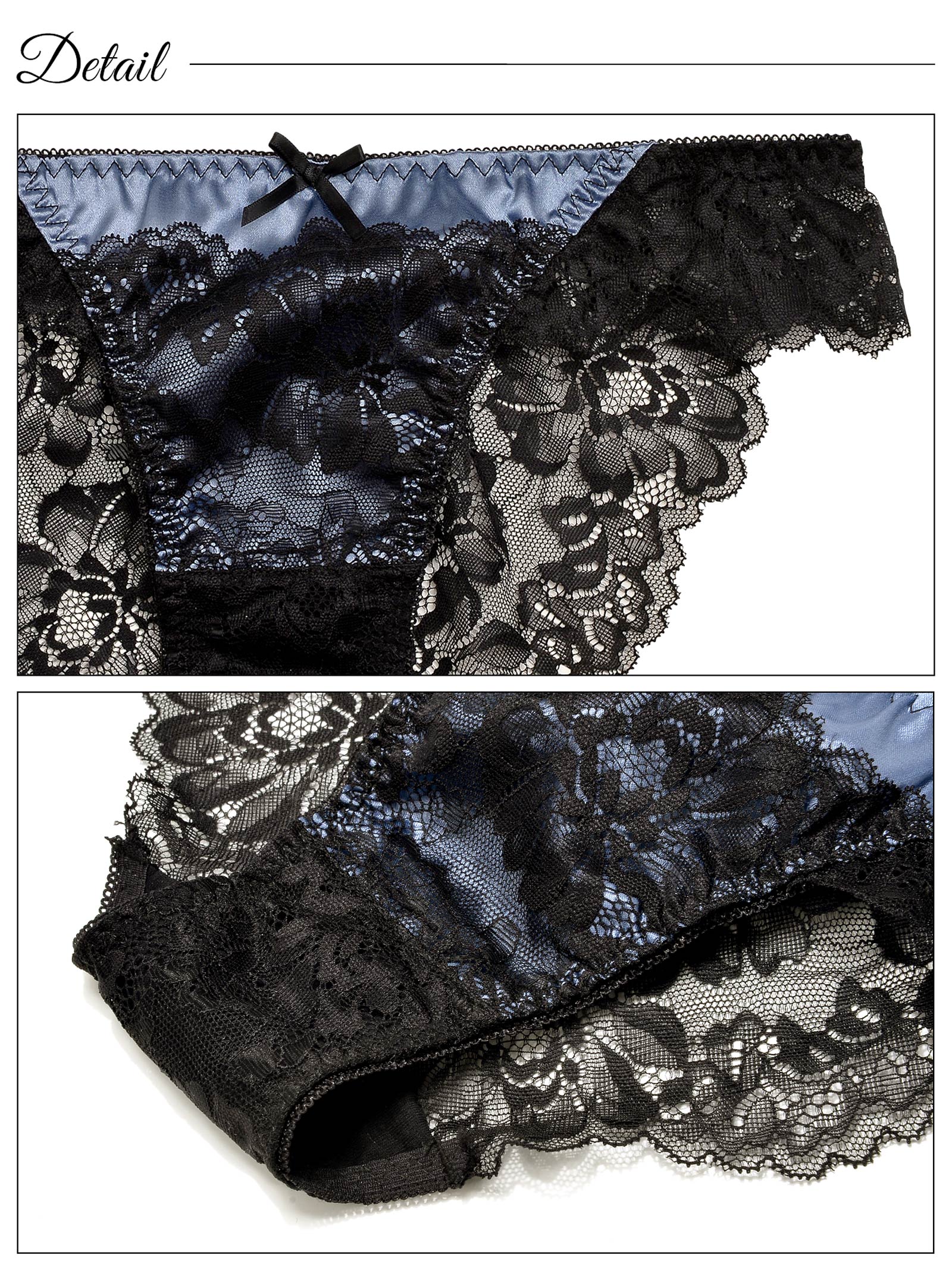 11/20再販!【三上悠亜着用】【EFサイズ】バイカラーフラワーレースサテンブラジャー&バック透けフルバックショーツ