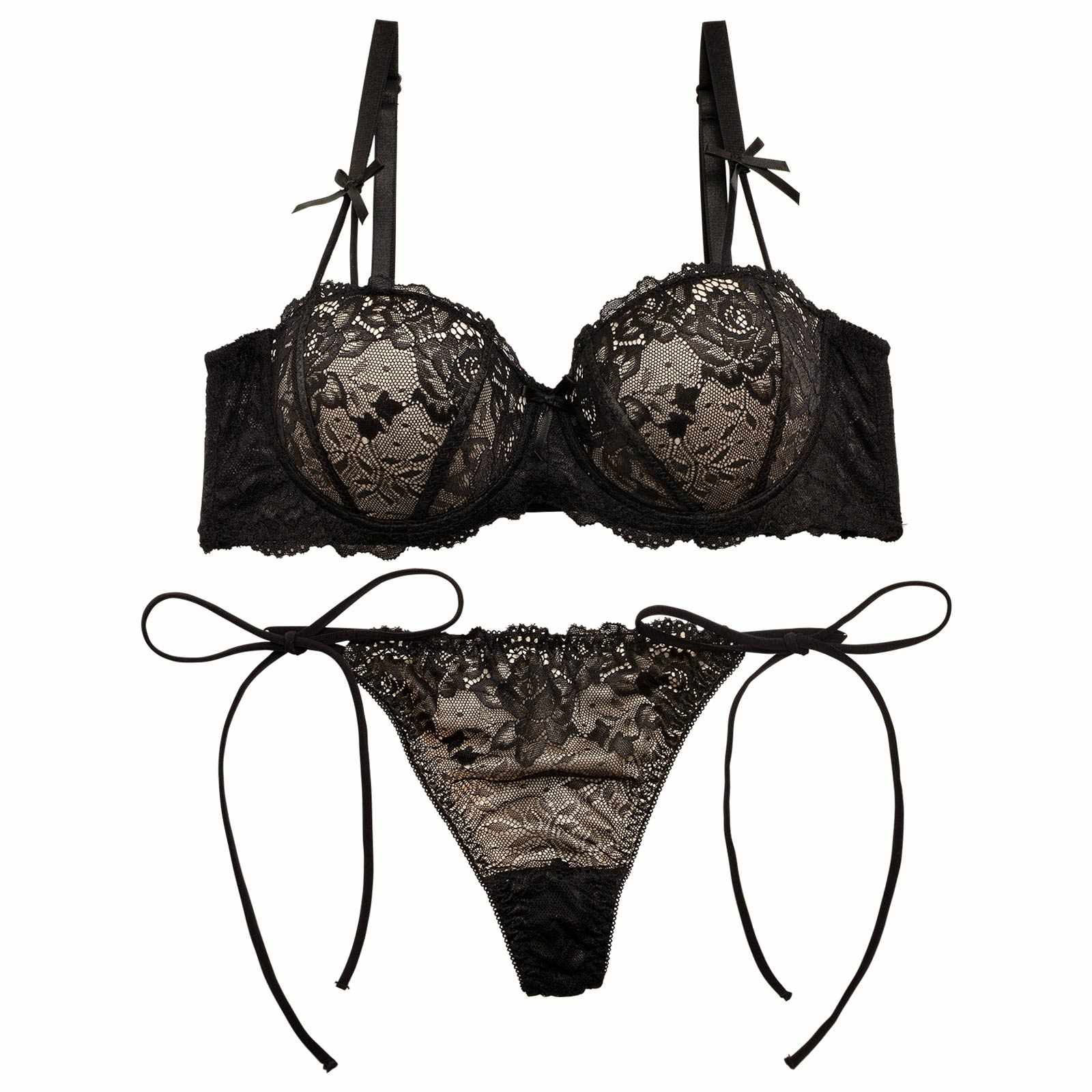 12/3再販!【三上悠亜着用】フロレゾンローズレース育乳脇高ブラジャー&サイド紐バック透けTバックショーツ