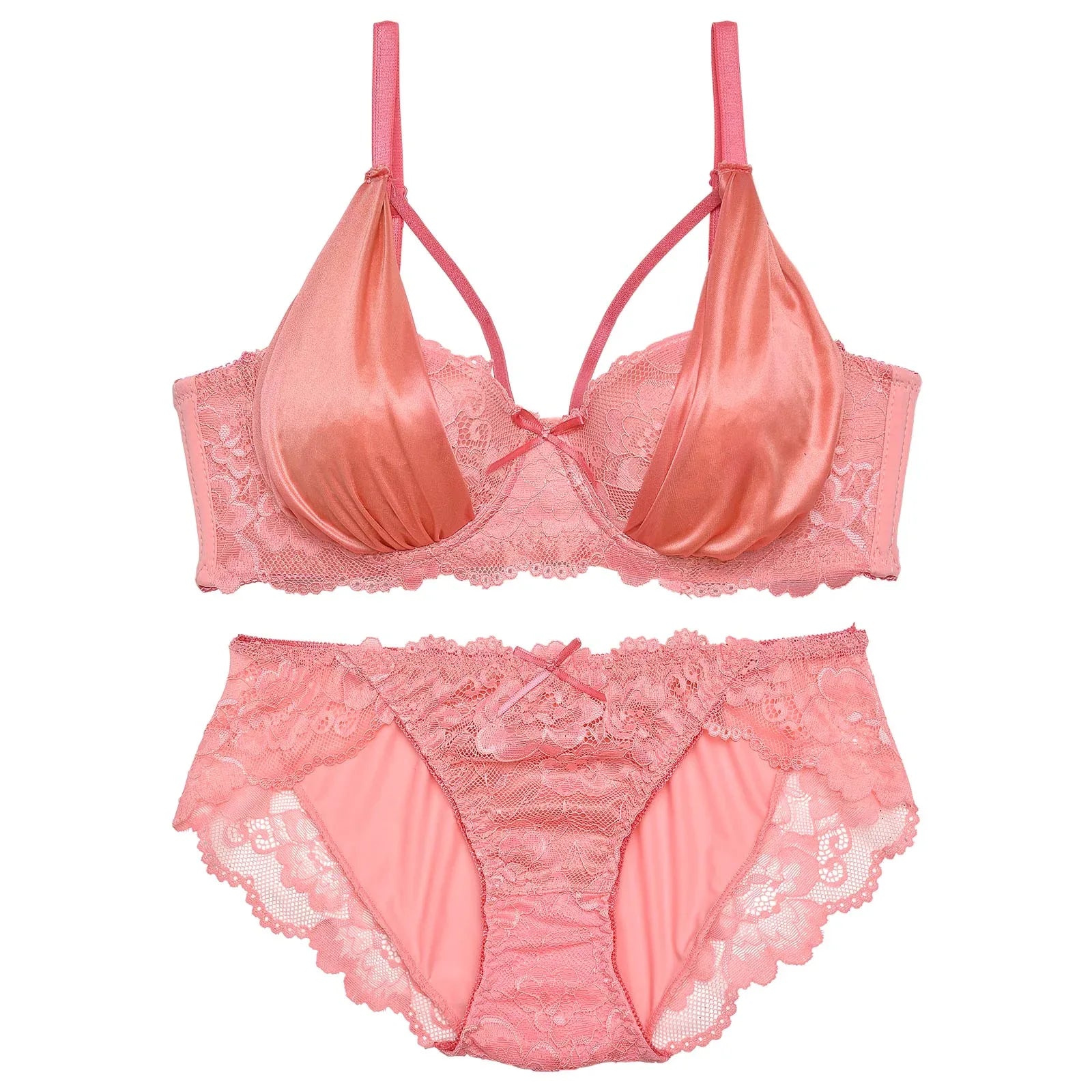 シルキーサテンコードレース育乳脇高ブラジャー&フルバックショーツ - 【公式】247Lingerie