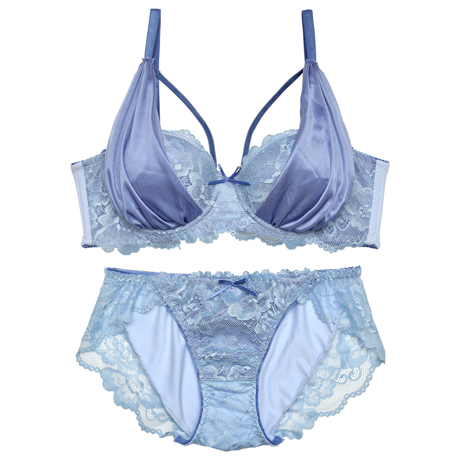 シルキーサテンコードレース育乳脇高ブラジャー&フルバックショーツ