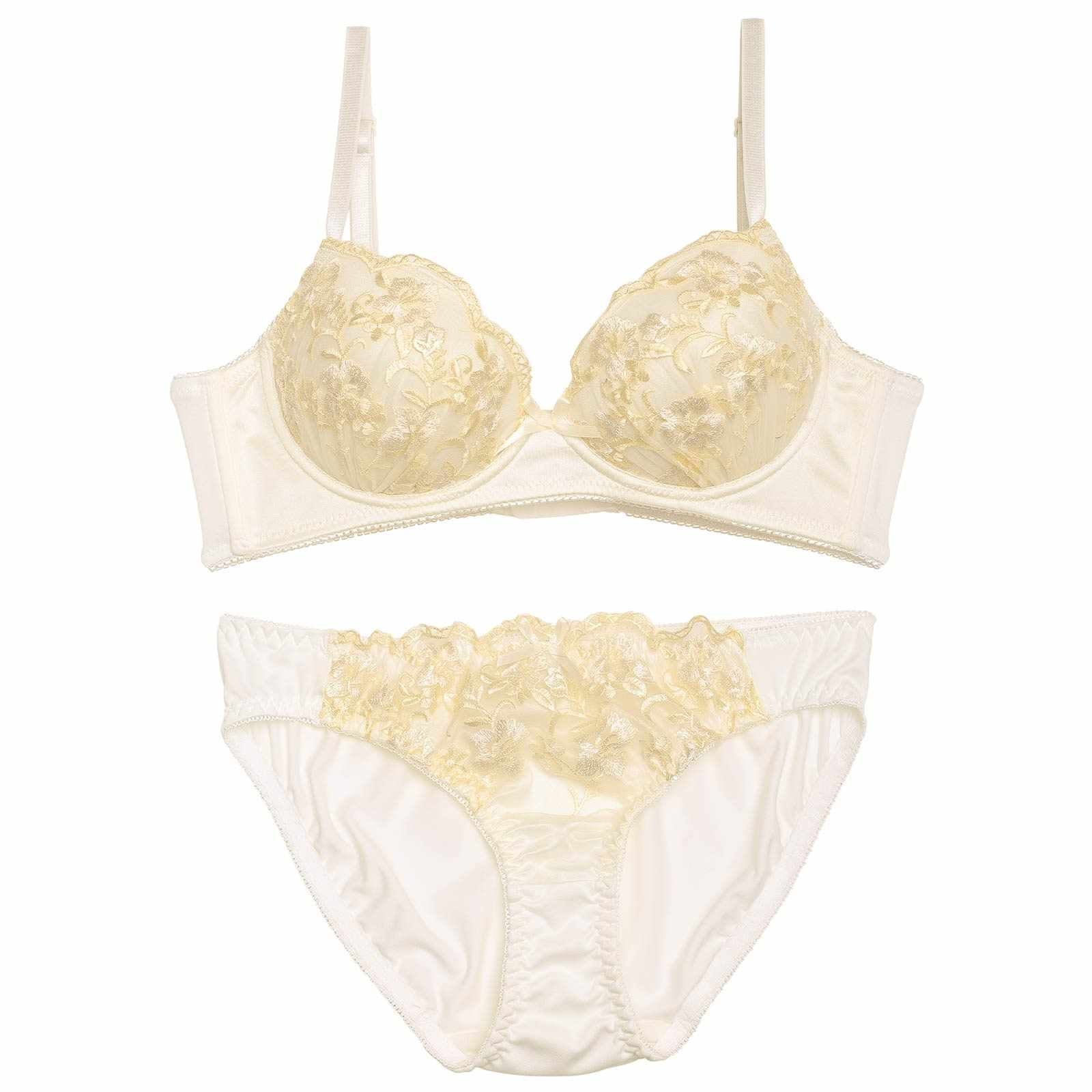 【ノンワイヤー】チャーミングボタニカル育乳脇高ブラジャー&フルバックショーツ