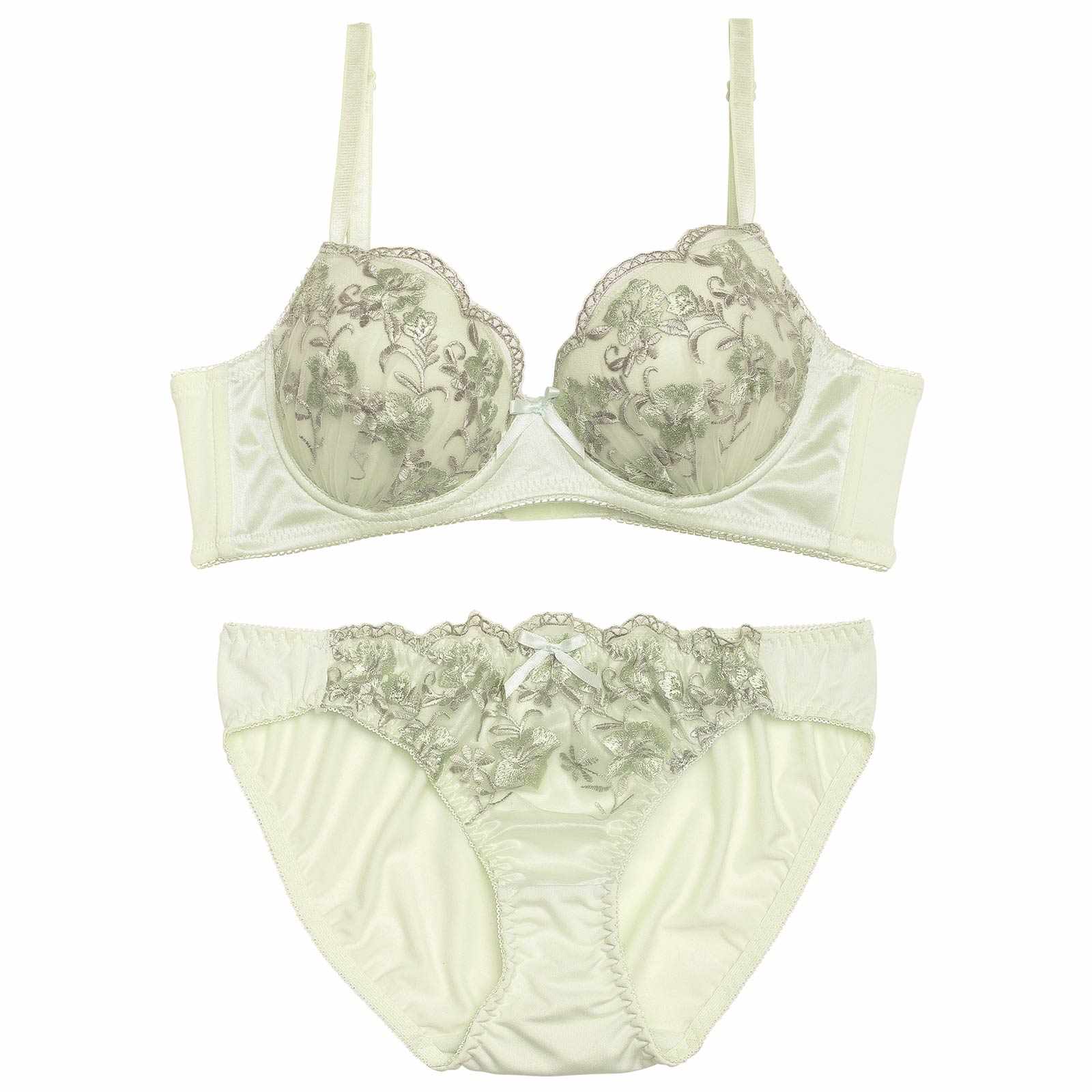 【ノンワイヤー】チャーミングボタニカル育乳脇高ブラジャー&フルバックショーツ