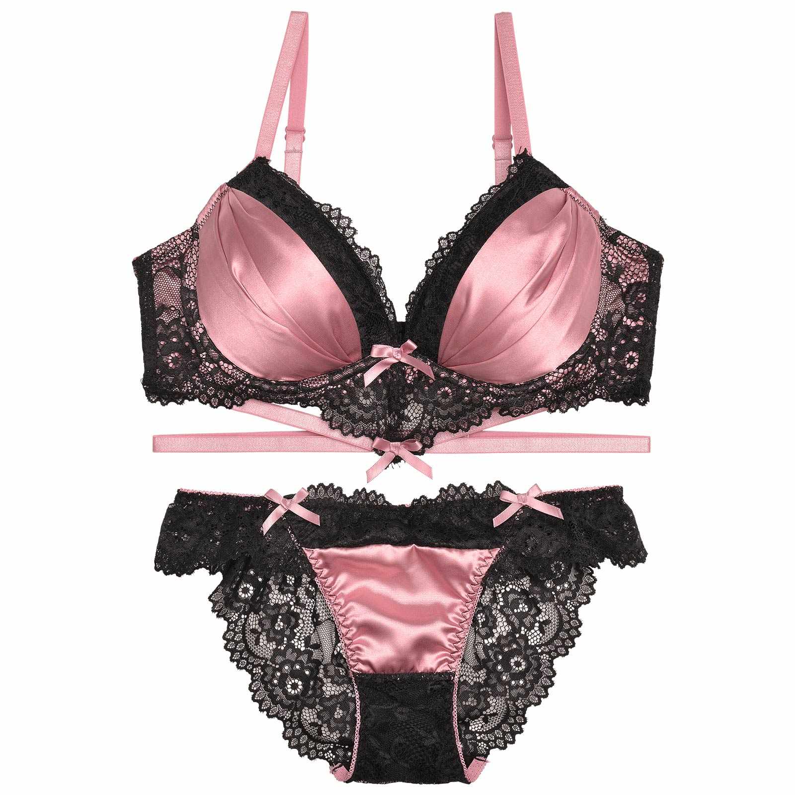 12/6再販!【三上悠亜着用】【EFサイズ】ラブリーサテンリボンコードブラジャー&バック透けフルバックショーツ