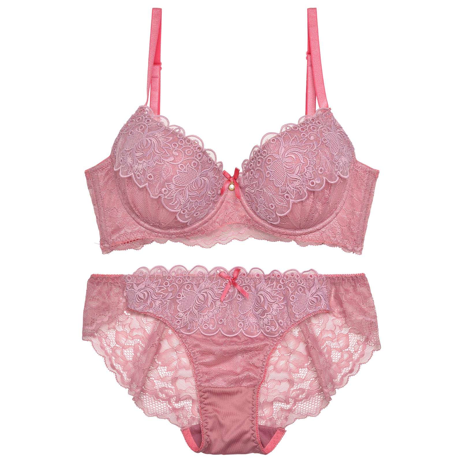 スカラップシアーダマスクフラワー育乳脇高ブラジャー&バック透けフルバックショーツ