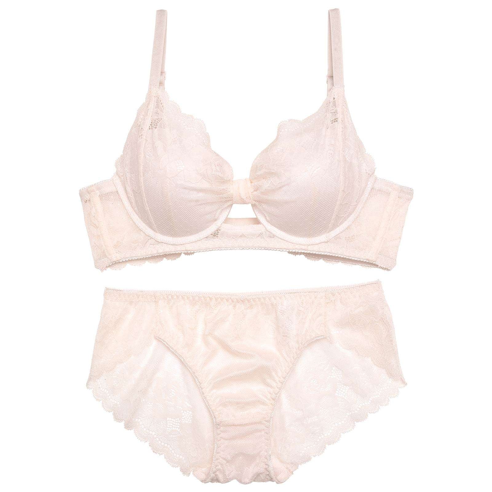 レーシィローズリボン育乳脇高ブラジャー&バック透けフルバックショーツ