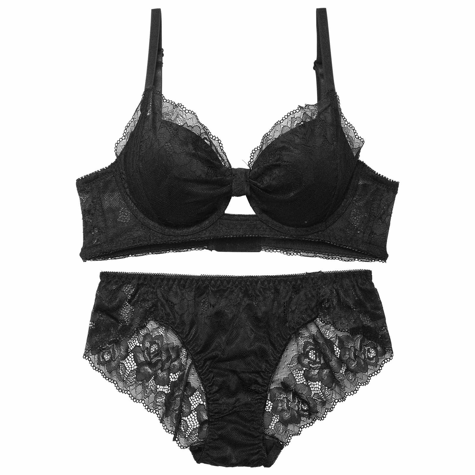 レーシィローズリボン育乳脇高ブラジャー&バック透けフルバックショーツ