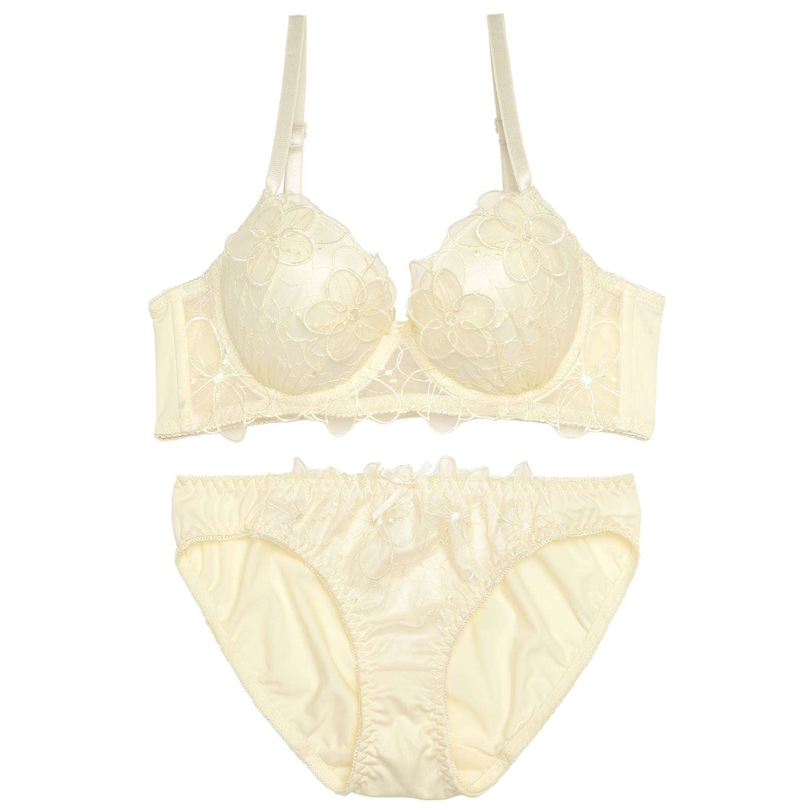 ブリリアントピュアフラワー育乳脇高ブラジャー&フルバックショーツ