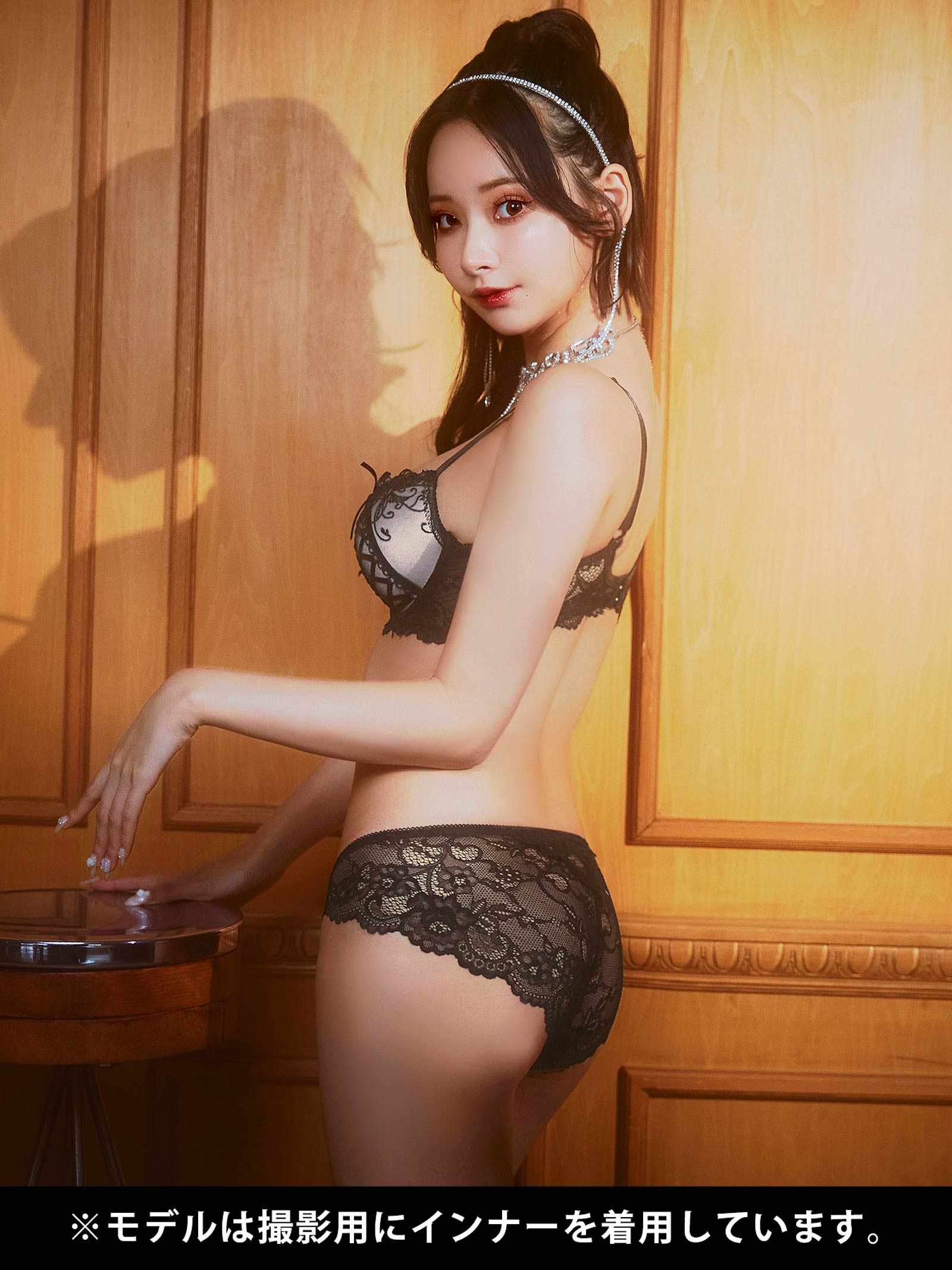 ゴシックスピンドルリボン育乳脇高ブラジャー&バック透けフルバックショーツ