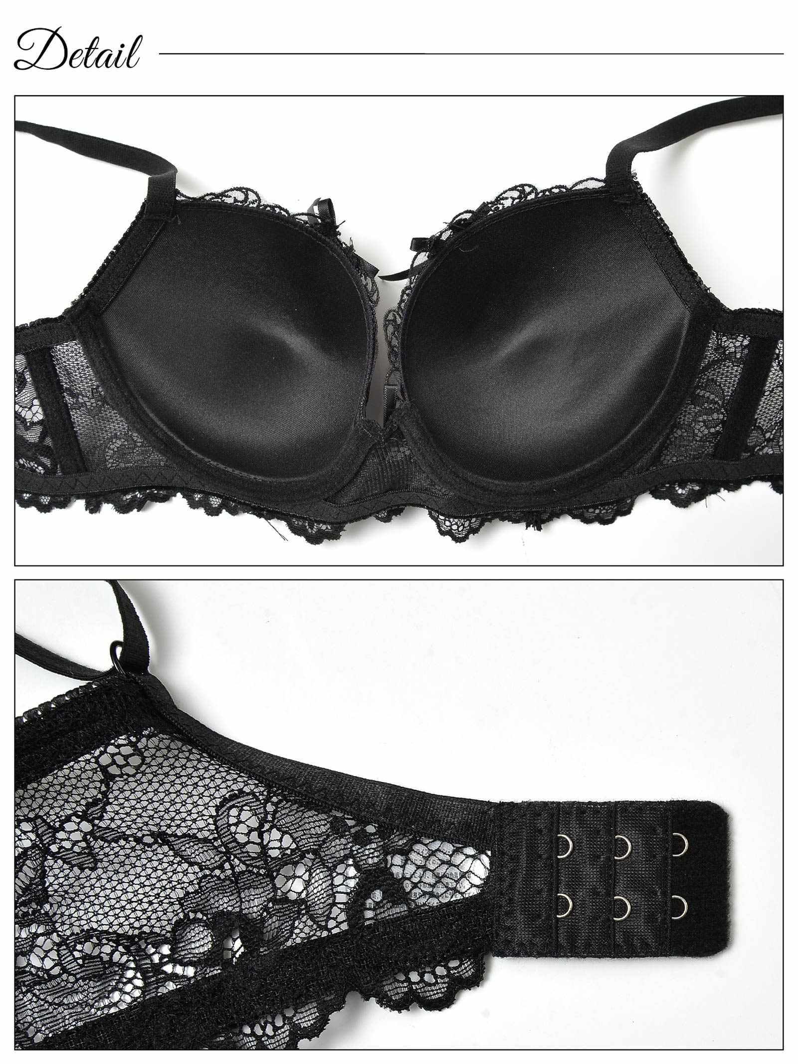 ゴシックスピンドルリボン育乳脇高ブラジャー&バック透けTバックショーツ