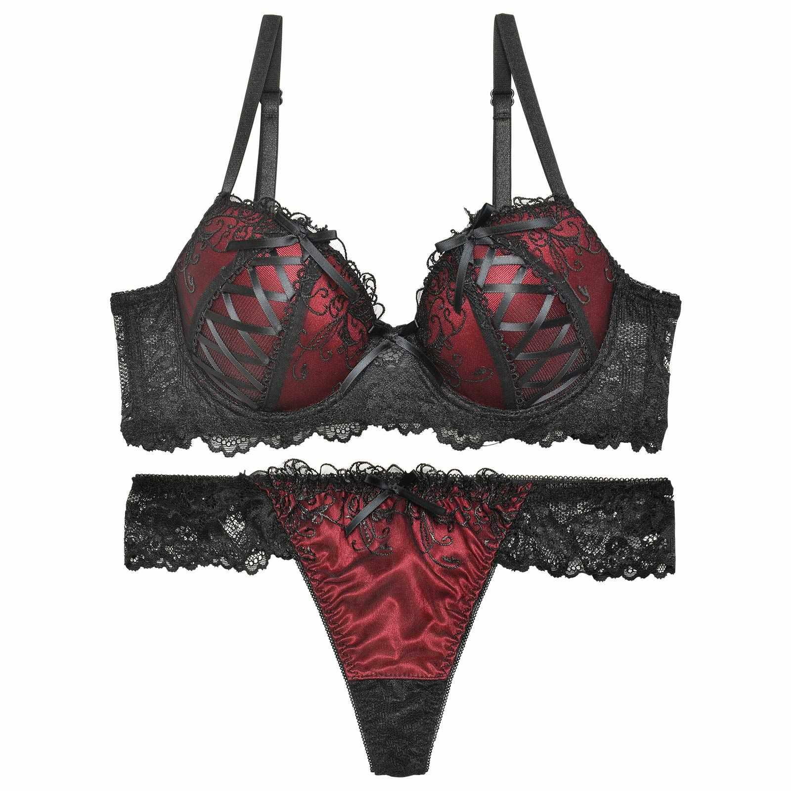 ゴシックスピンドルリボン育乳脇高ブラジャー&バック透けTバックショーツ - 【公式】247Lingerie