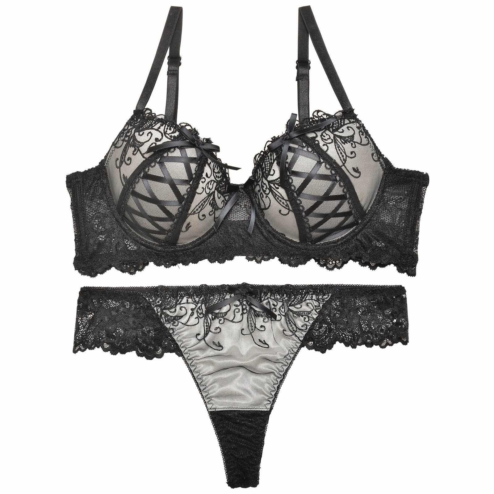 ゴシックスピンドルリボン育乳脇高ブラジャー&バック透けTバックショーツ - 【公式】247Lingerie