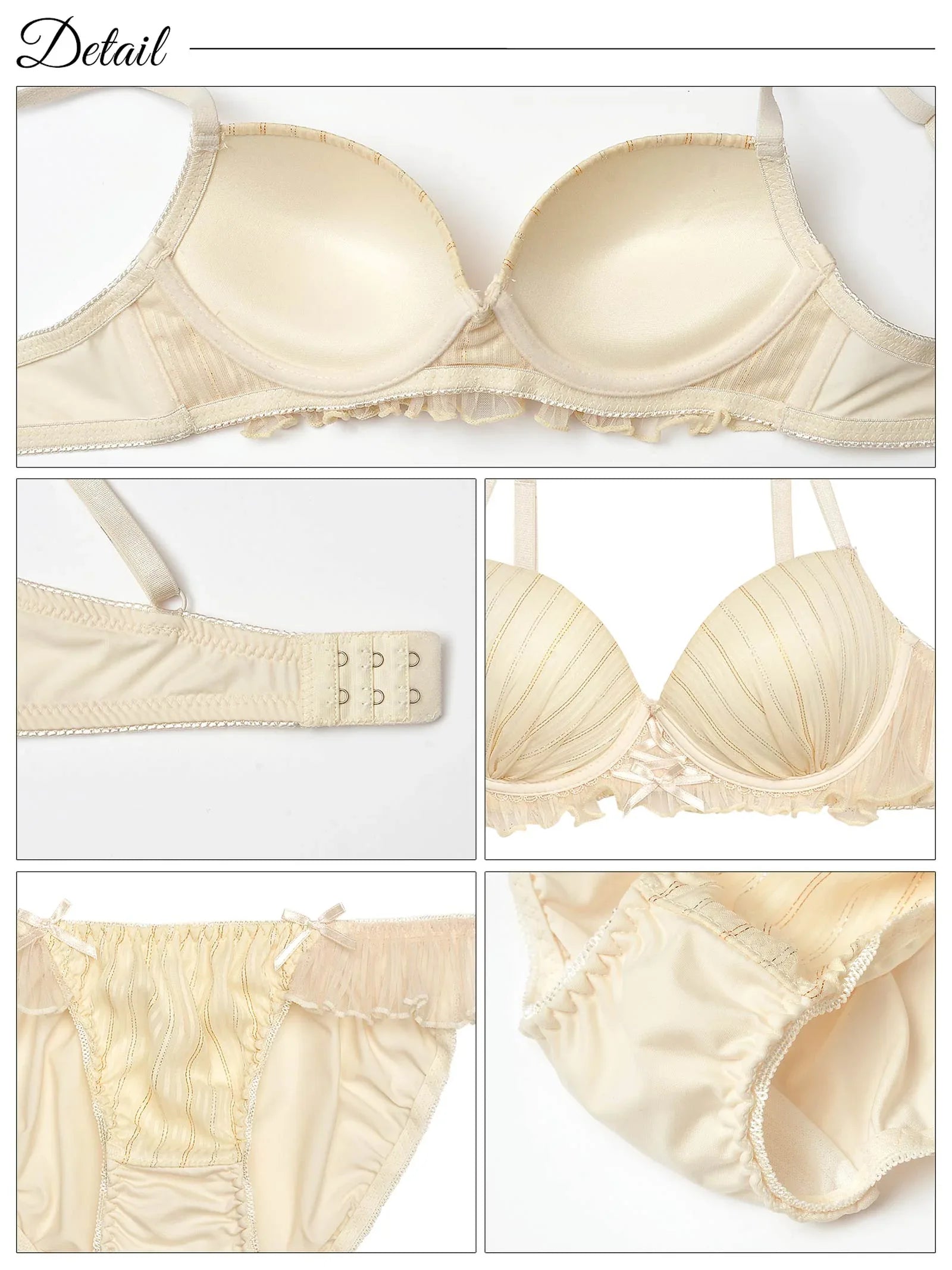 【ノンワイヤー】ガーリープリーツシフォンラメブラジャー&フルバックショーツ - 【公式】247Lingerie