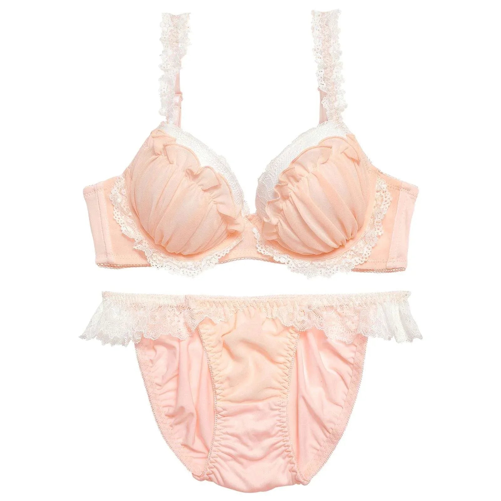 ラブリーシフォンフリル育乳脇高ブラジャー&フルバックショーツ - 【公式】247Lingerie