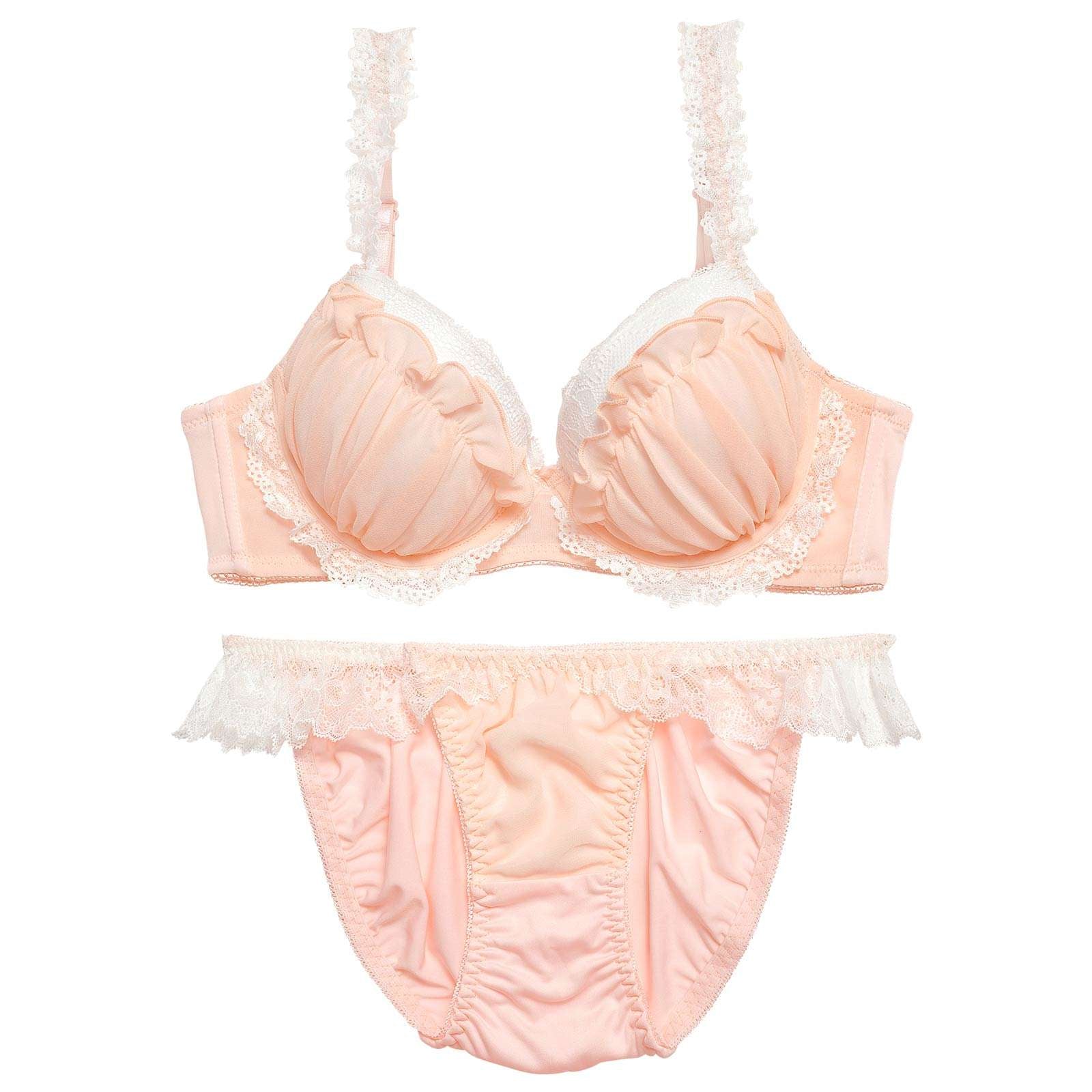 ラブリーシフォンフリル育乳脇高ブラジャー&フルバックショーツ