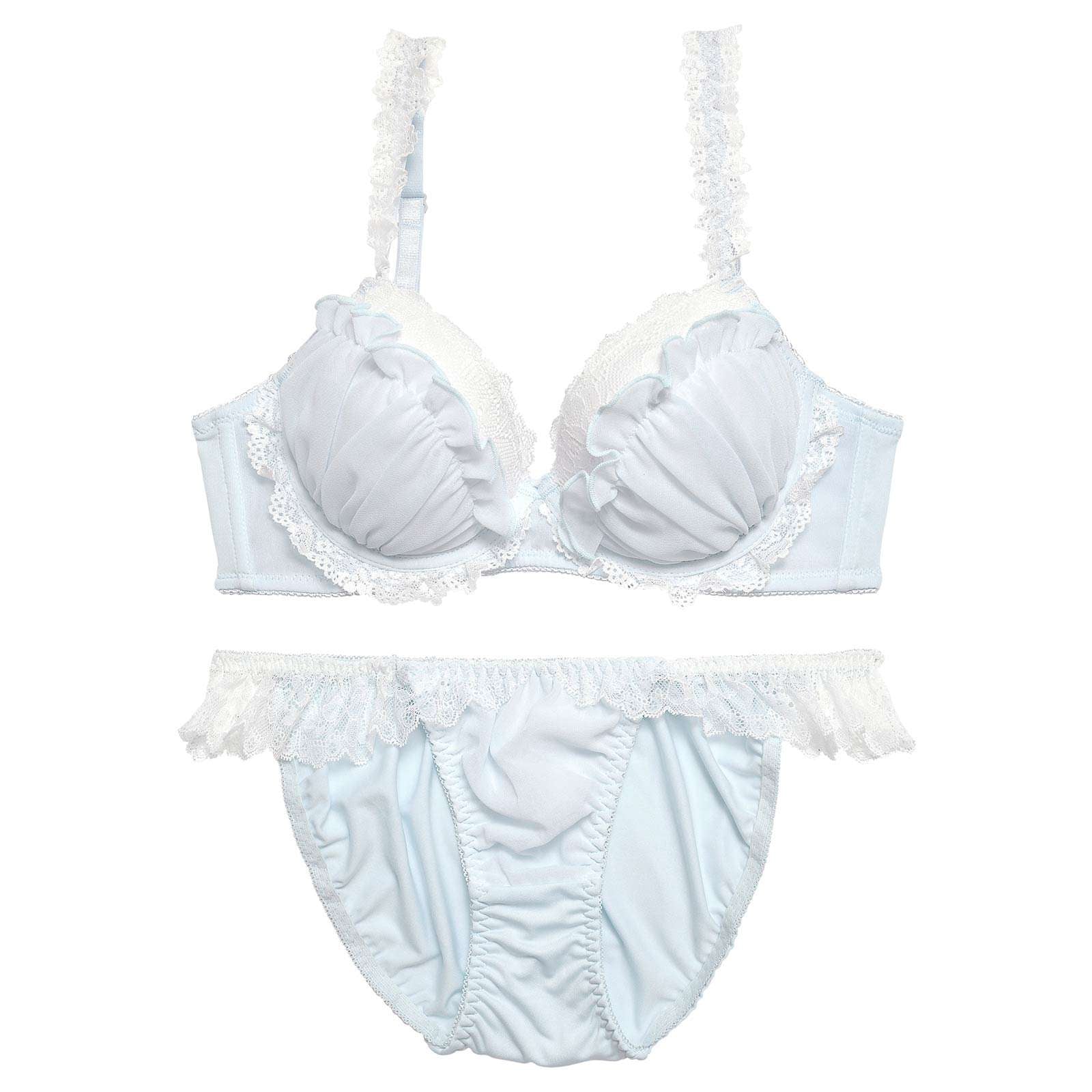 ラブリーシフォンフリル育乳脇高ブラジャー&フルバックショーツ