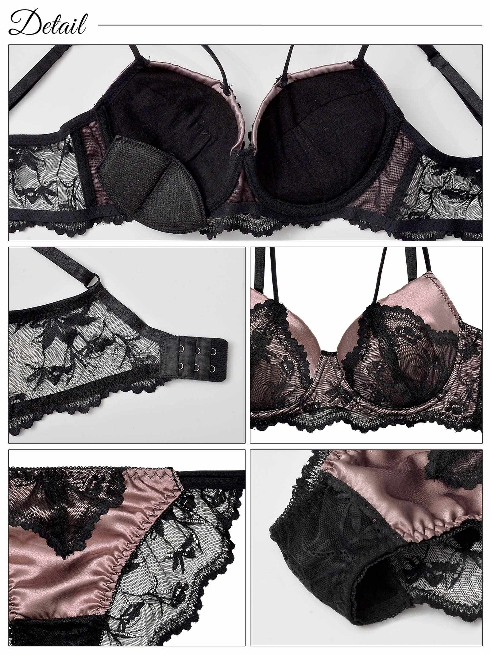 【三上悠亜着用】【EFサイズ】ボタニカルストリングレース育乳脇高ブラジャー&バック透けフルバックショーツ