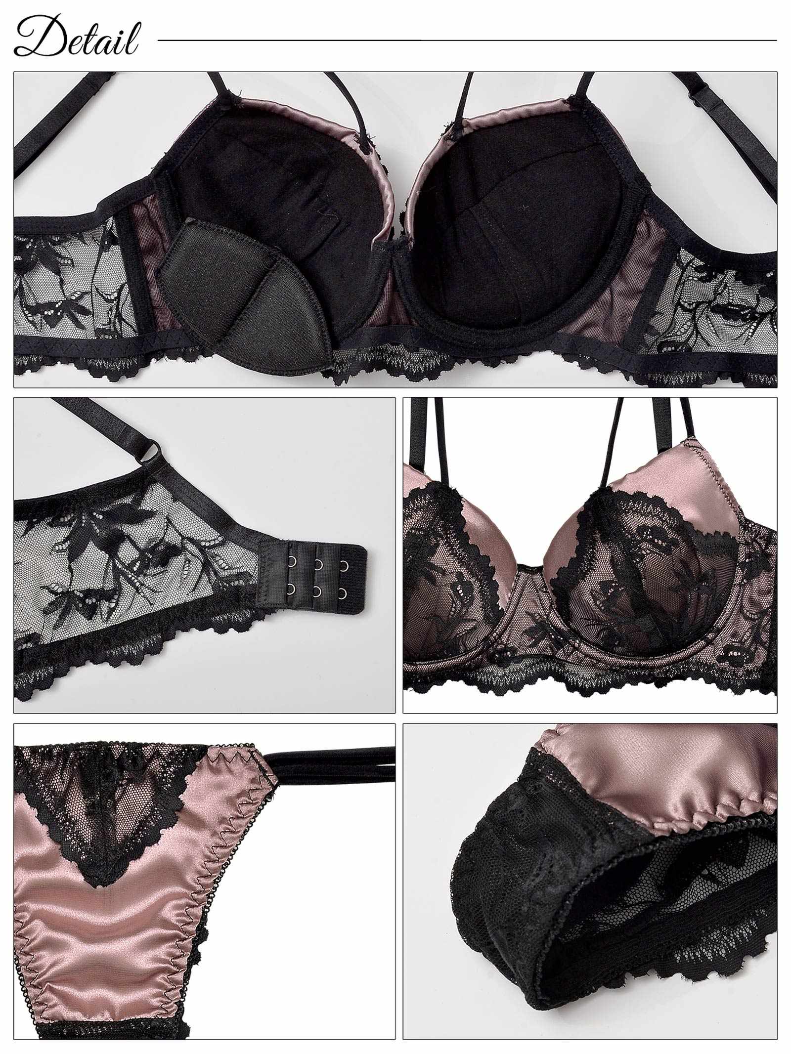 【三上悠亜着用】【EFサイズ】ボタニカルストリングレース育乳脇高ブラジャー&バック透けTバックショーツ