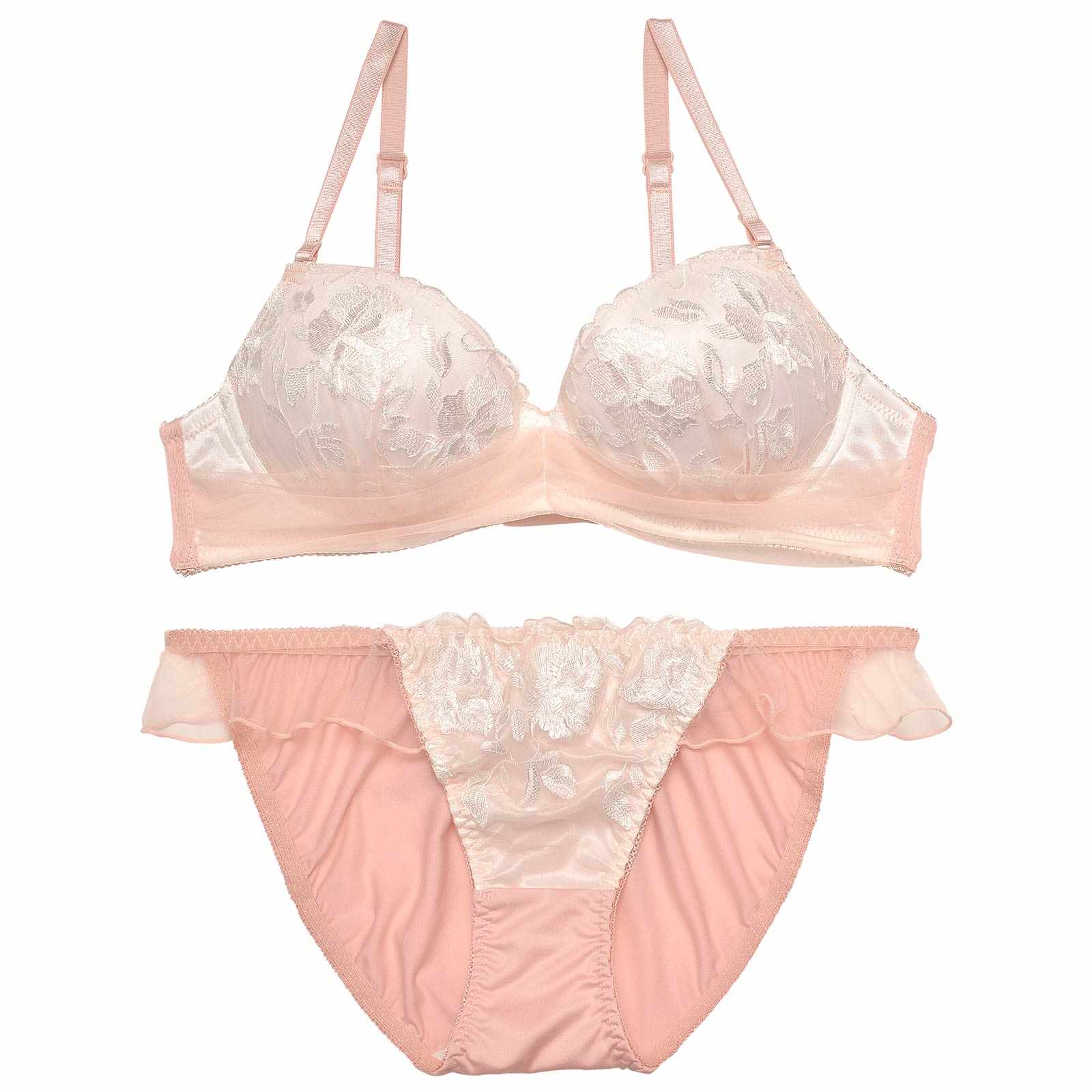 【ノンワイヤー】フェミニンチュールブルームチュールブラジャー&フルバックショーツ