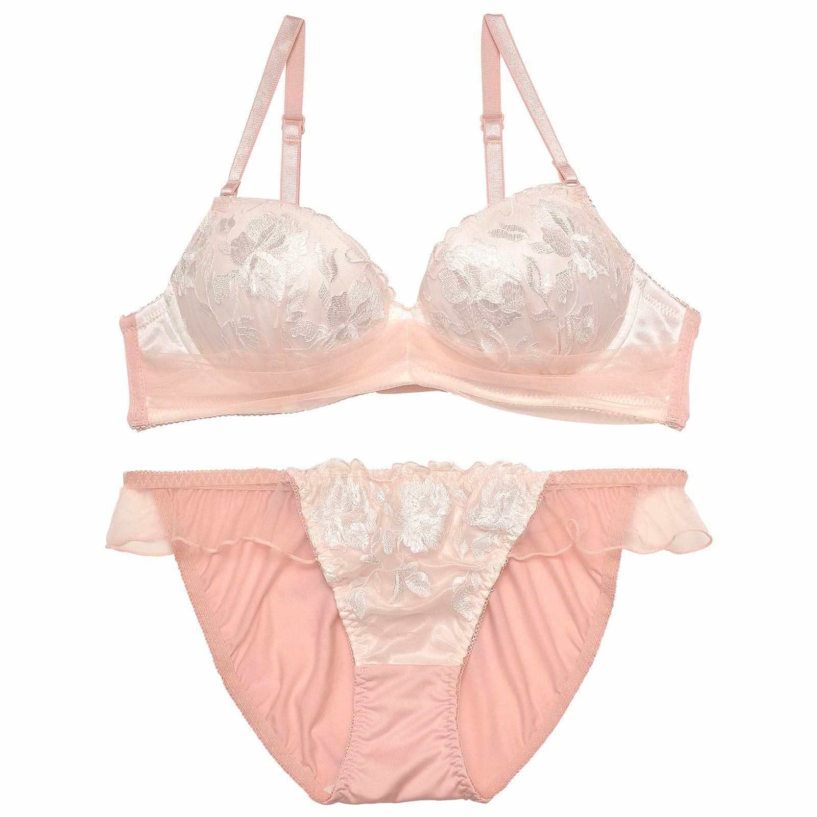 【ノンワイヤー】フェミニンチュールブルームチュールブラジャー&フルバックショーツ - 【公式】247Lingerie