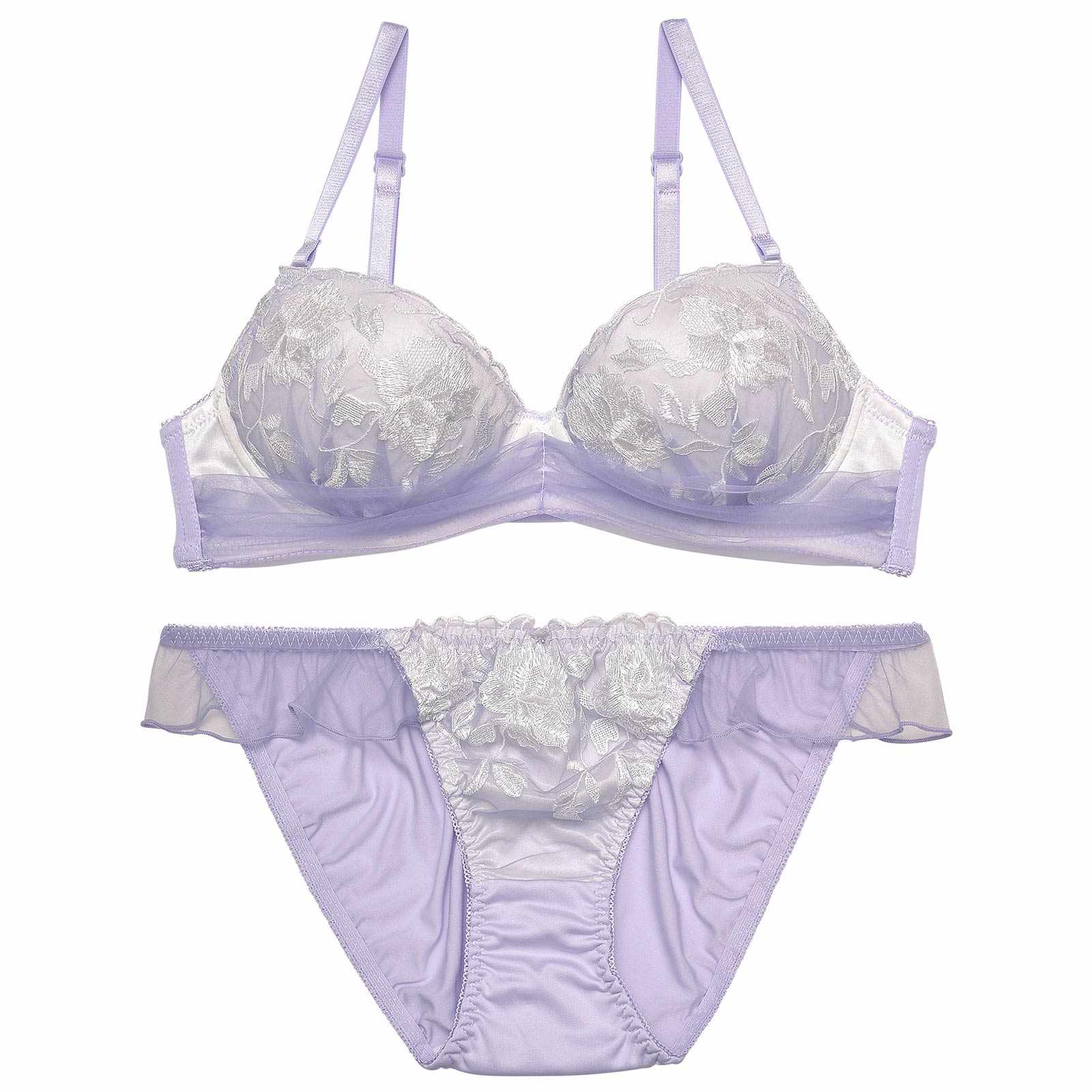【ノンワイヤー】フェミニンチュールブルームチュールブラジャー&フルバックショーツ