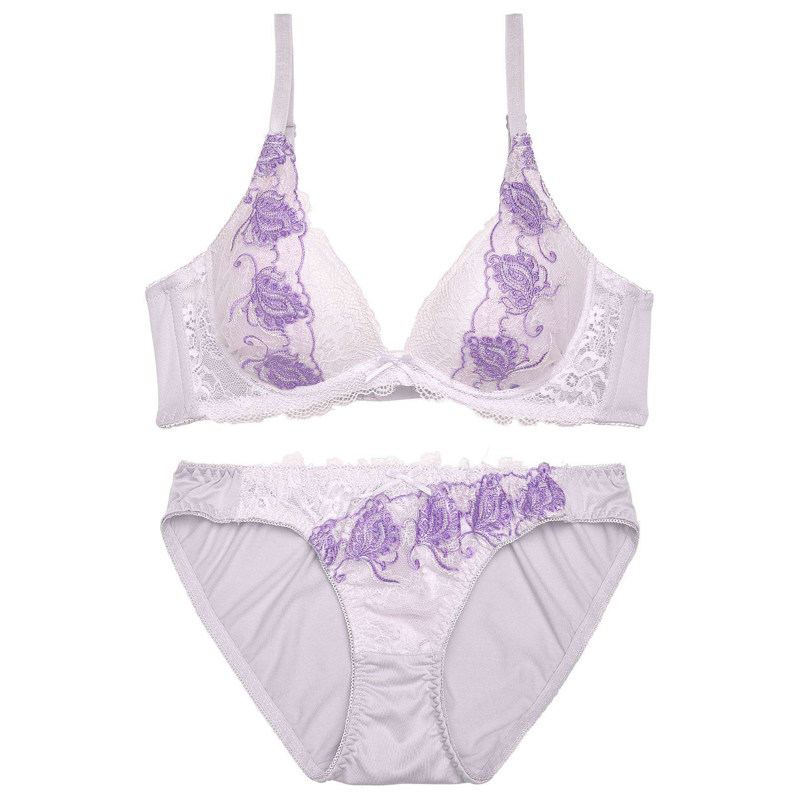 エレガントダマスクレース育乳脇高ブラジャー&フルバックショーツ