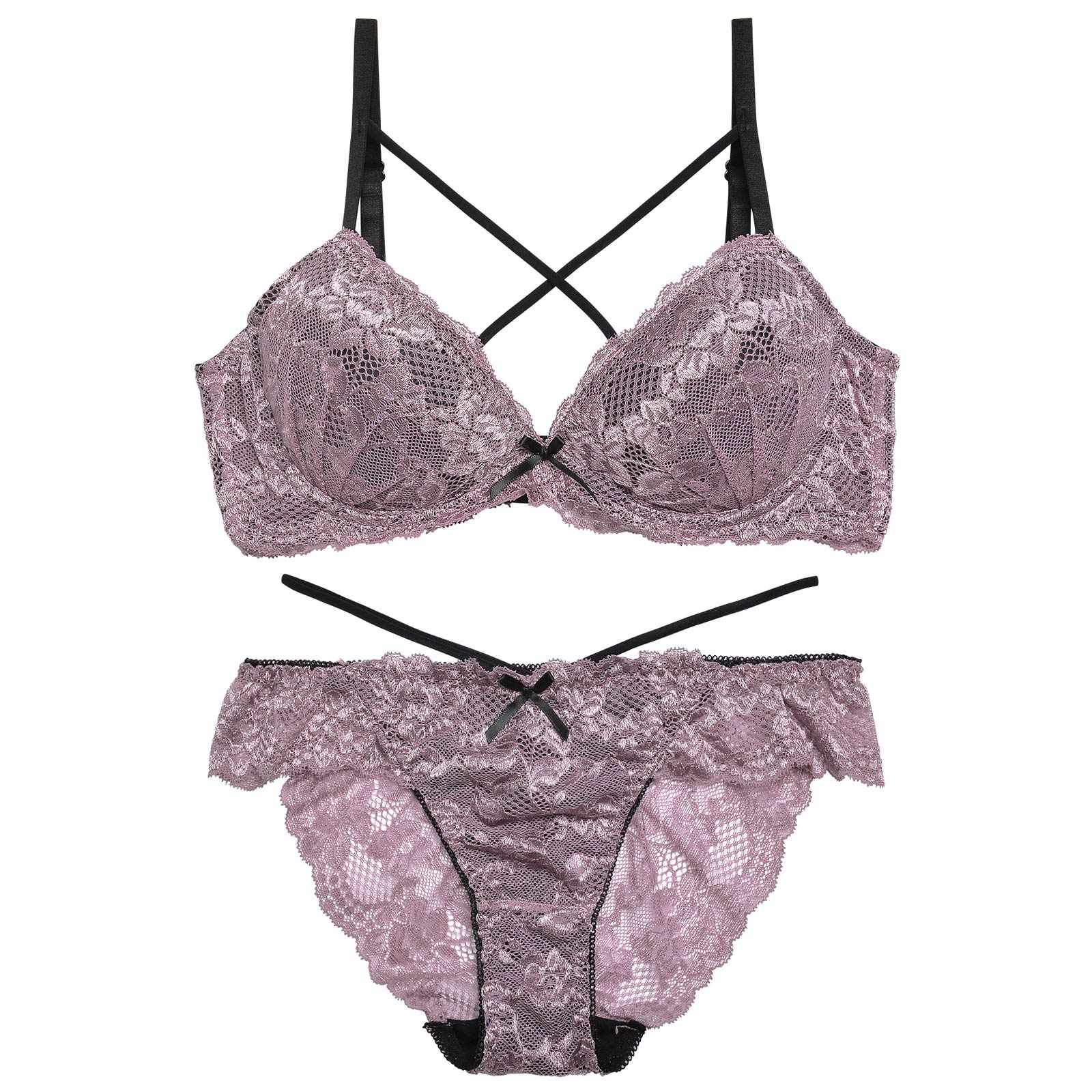 【EFサイズ】レーシィブルームコード育乳脇高ブラジャー&バック透けフルバックショーツ