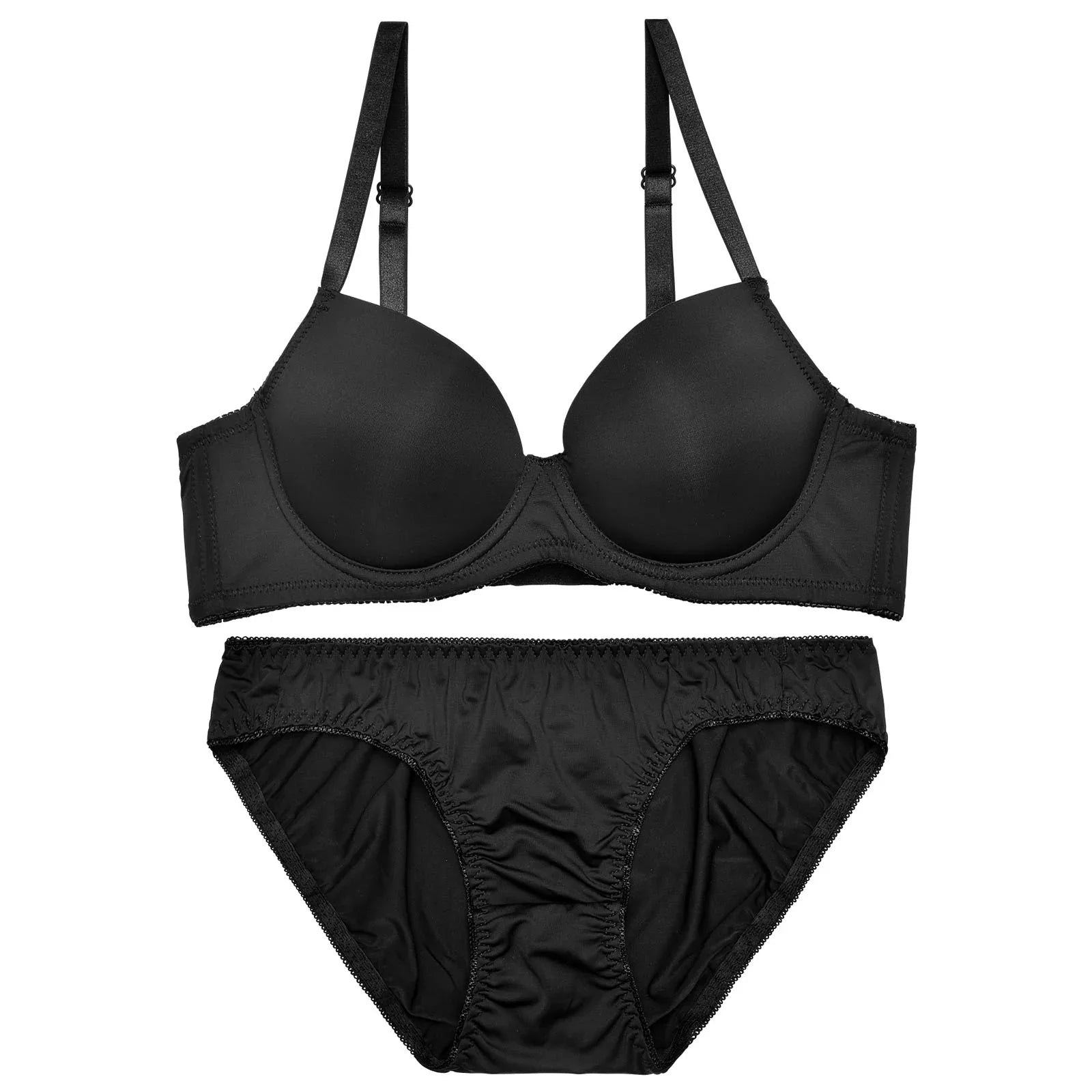 【ノンワイヤー】シンプルワンカラーフラット育乳脇高ブラジャー&フルバックショーツ - 【公式】247Lingerie