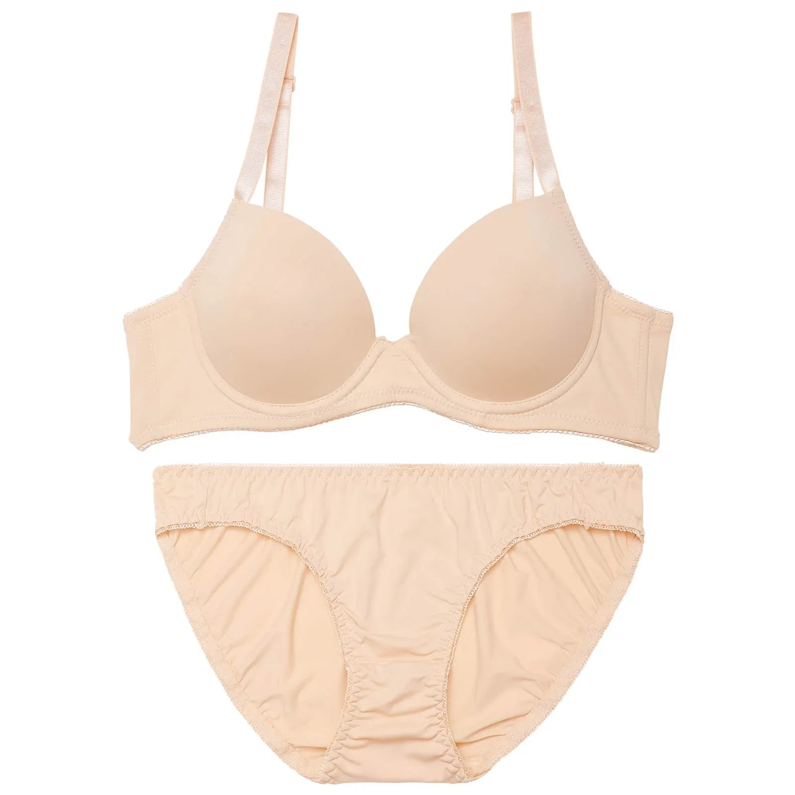 【ノンワイヤー】シンプルワンカラーフラット育乳脇高ブラジャー&フルバックショーツ - 【公式】247Lingerie