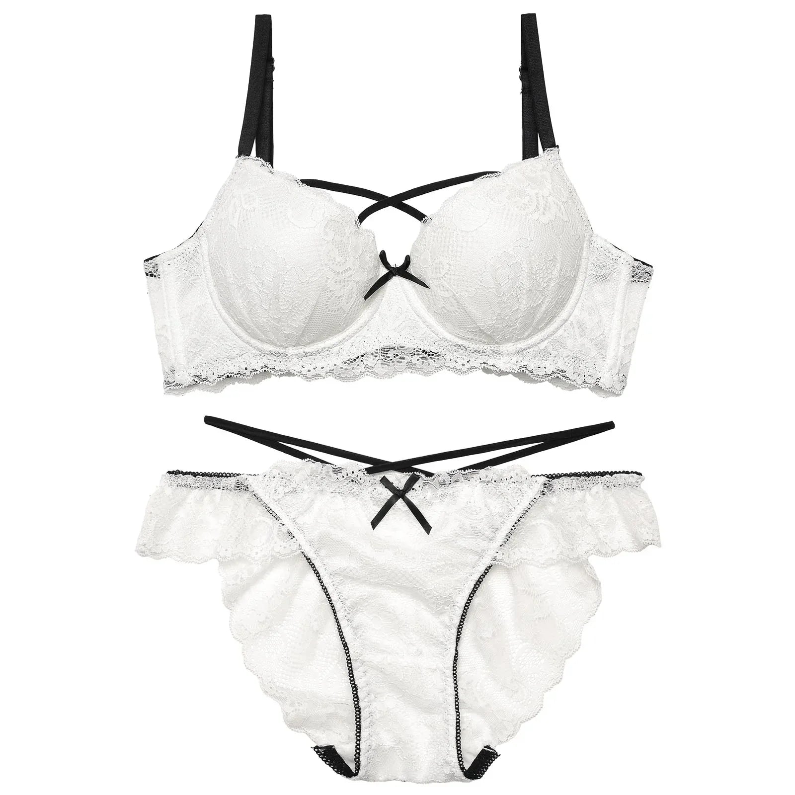 1/29再販!ガーリーフリルレーシィコード育乳脇高ブラジャー&バック透けフルバックショーツ - 【公式】247Lingerie