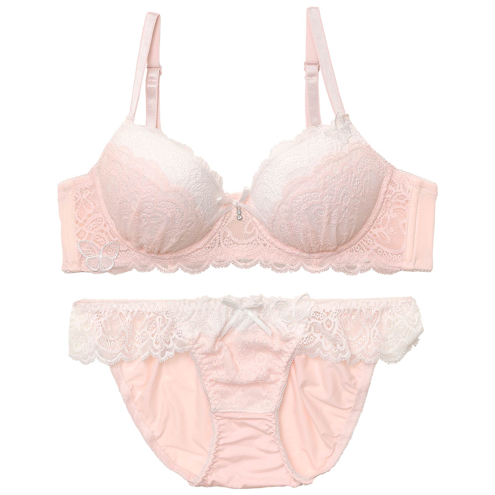 ガーリーレースバタフライ育乳脇ブラジャー&フルバックショーツ