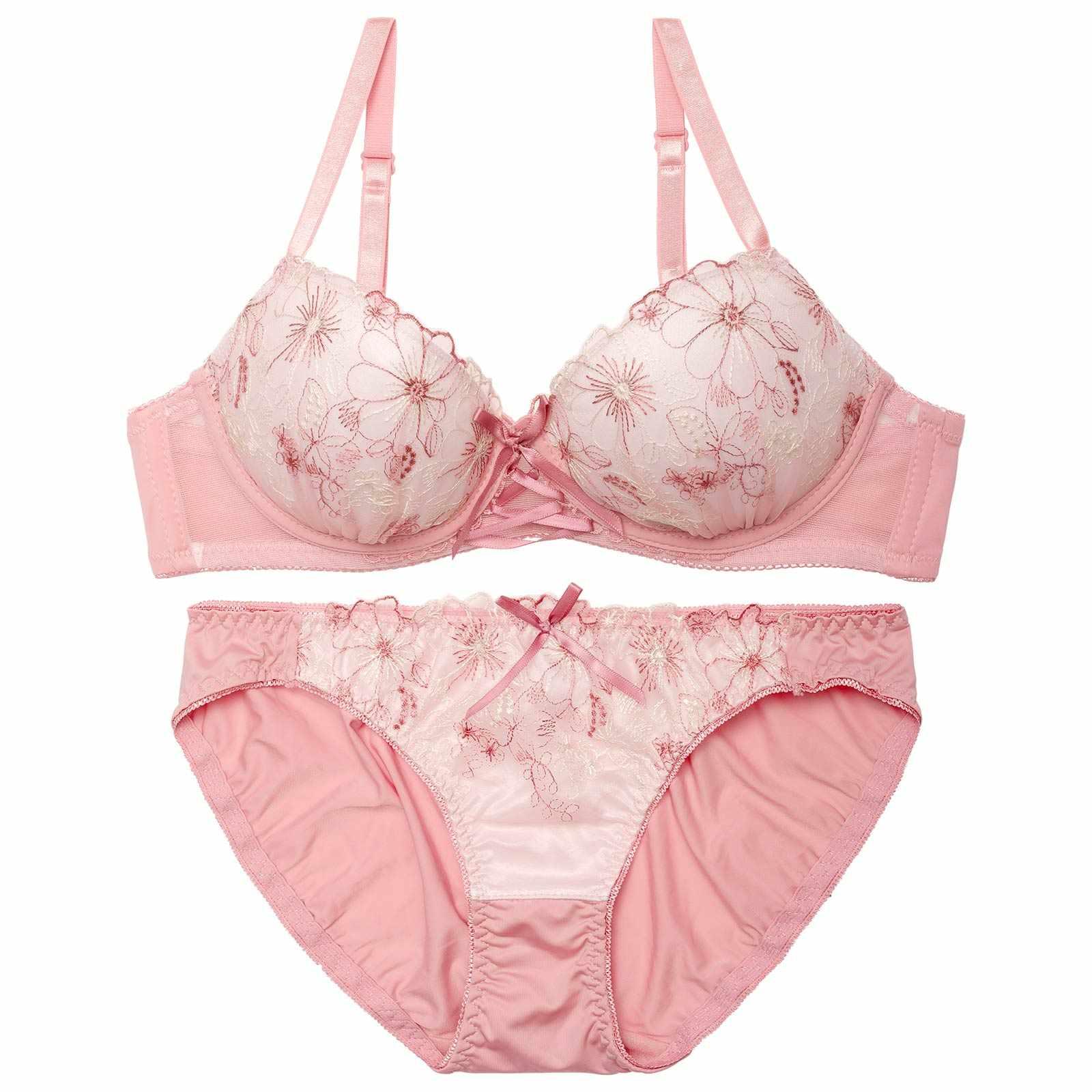 【ノンワイヤー】レースアップペールフラワーブラジャー&フルバックショーツ - 【公式】247Lingerie