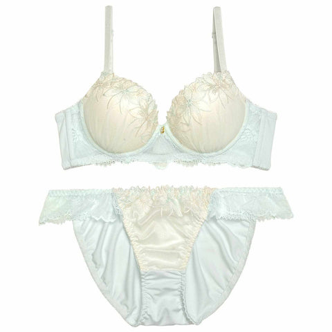 【ノンワイヤー】ドルチェペールフラワー育乳脇高ブラジャー&フルバックショーツ