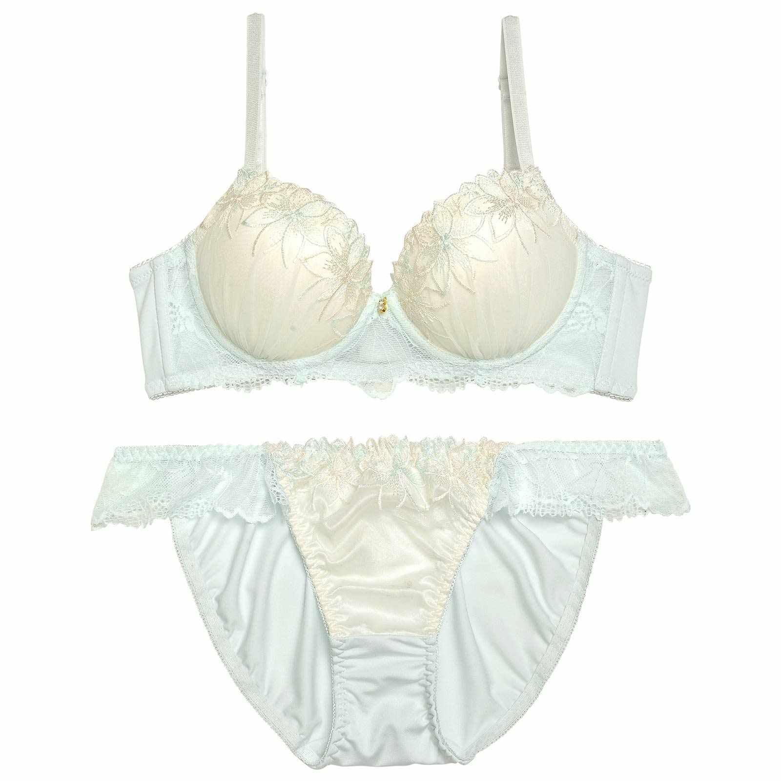 【ノンワイヤー】ドルチェペールフラワー育乳脇高ブラジャー&フルバックショーツ - 【公式】247Lingerie