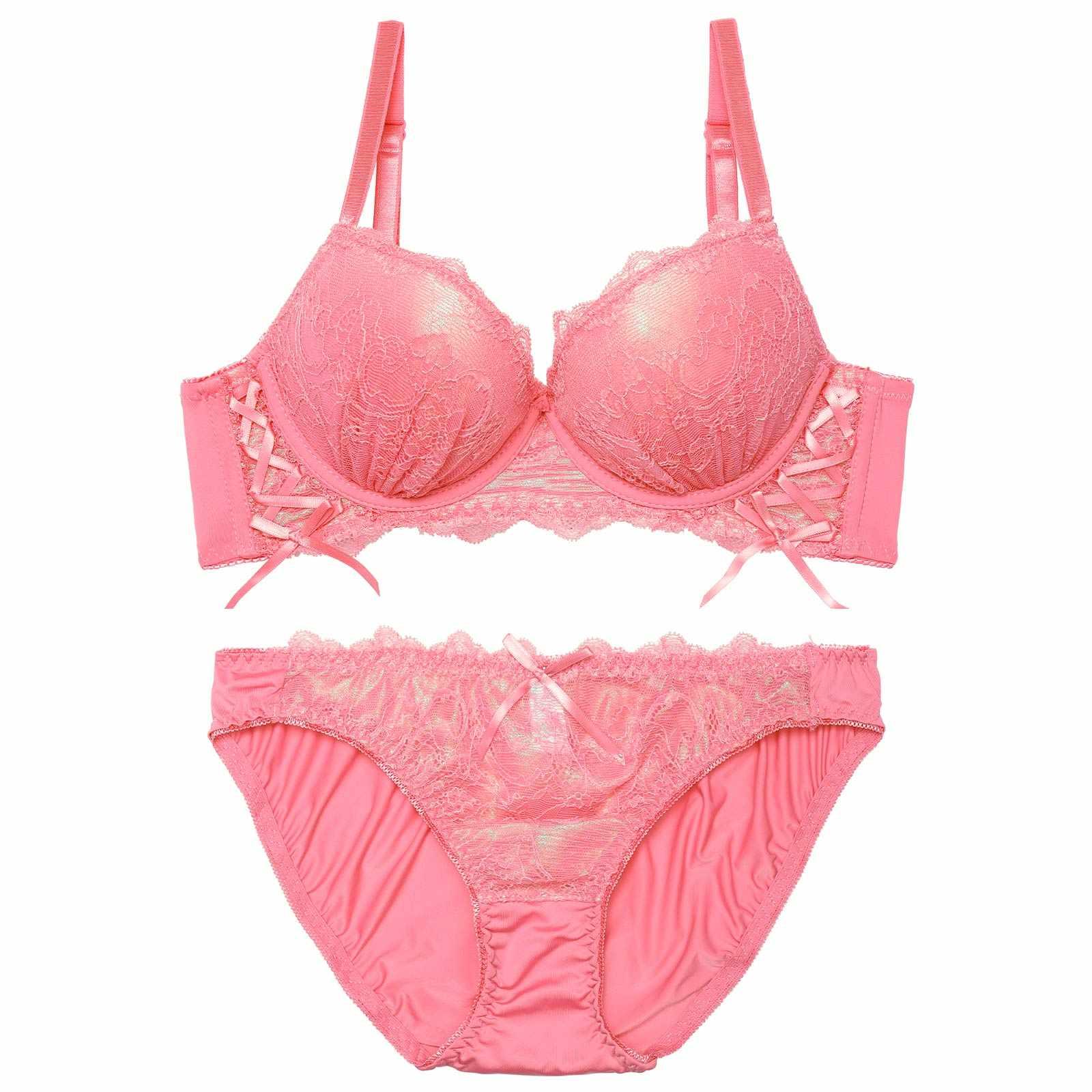 スパークルリボンレースアップ育乳脇高ブラジャー&フルバックショーツ - 【公式】247Lingerie