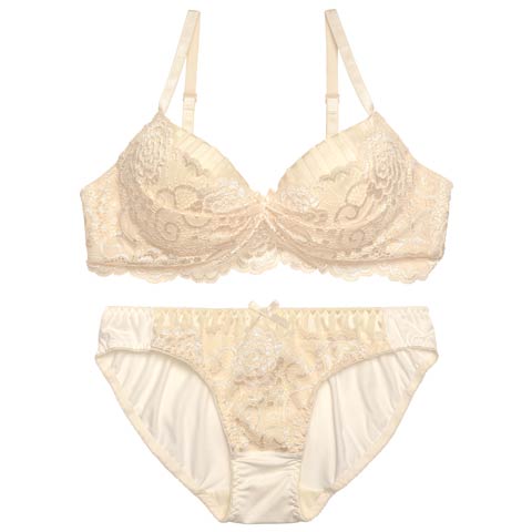 ストライプドレッシーレースブラジャー&フルバックショーツ