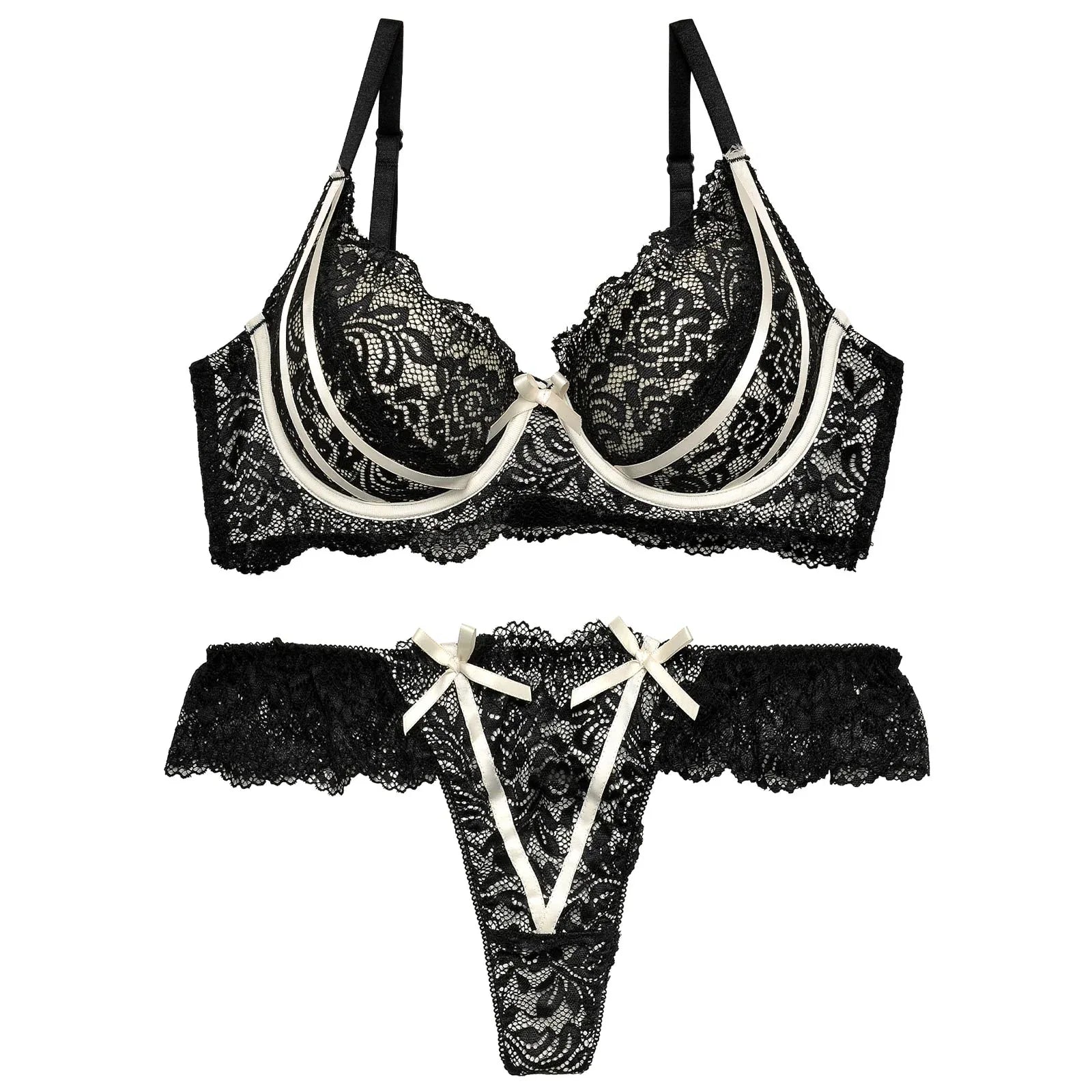 【三上悠亜着用】ガーリーローズレーシィリボンライン育乳脇高ブラジャー&バック透けTバックショーツ - 【公式】247Lingerie