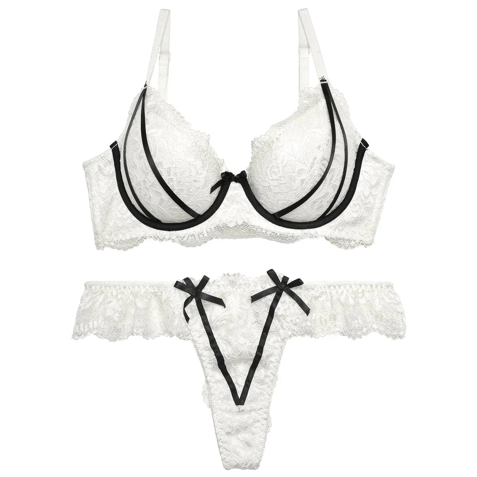 【三上悠亜着用】ガーリーローズレーシィリボンライン育乳脇高ブラジャー&バック透けTバックショーツ - 【公式】247Lingerie