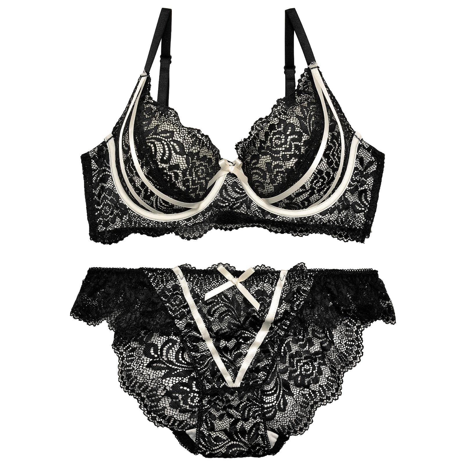 【三上悠亜着用】【EFサイズ】ガーリーローズレーシィリボンライン育乳脇高ブラジャー&バック透けフルバックショーツ