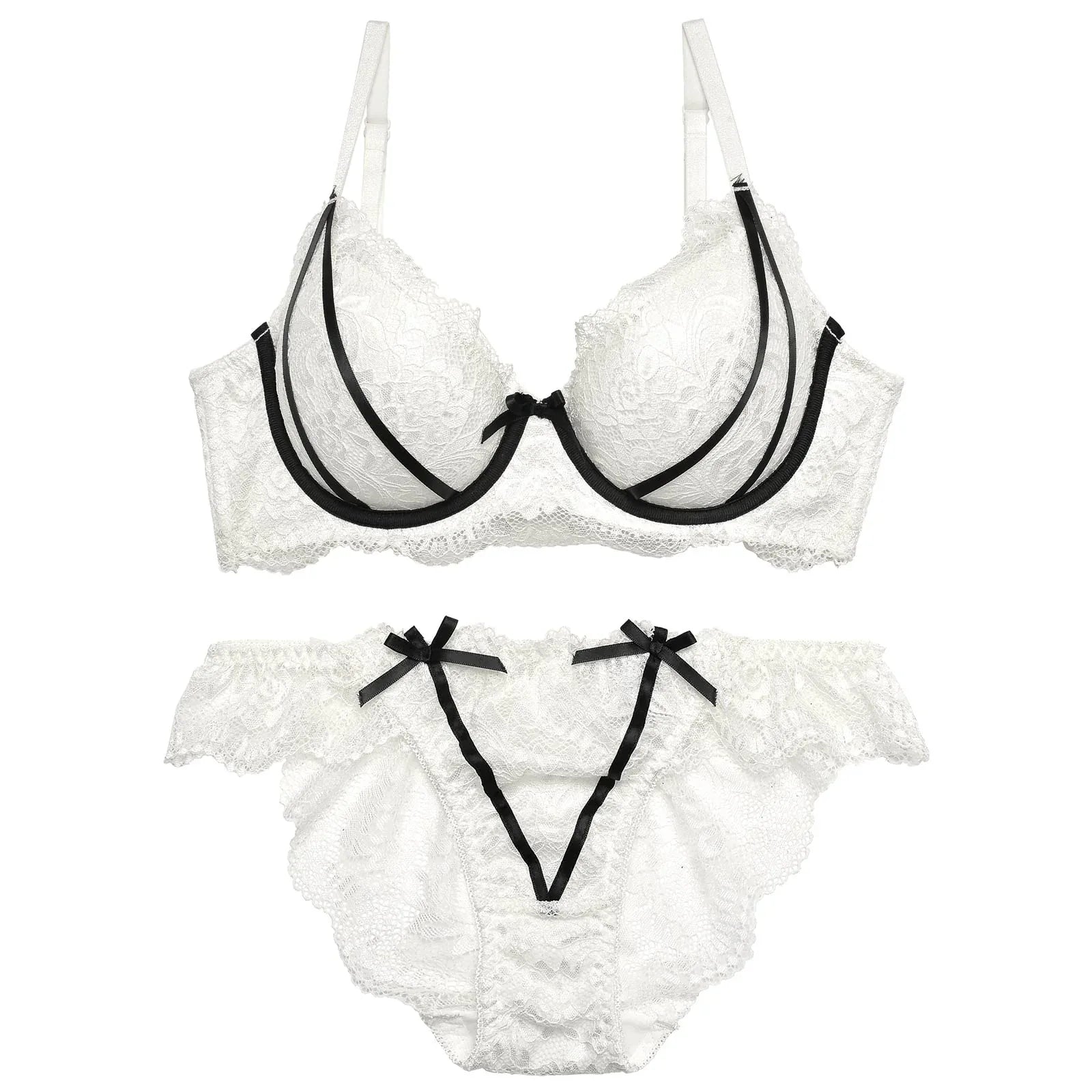 【三上悠亜着用】【EFサイズ】ガーリーローズレーシィリボンライン育乳脇高ブラジャー&バック透けフルバックショーツ - 【公式】247Lingerie